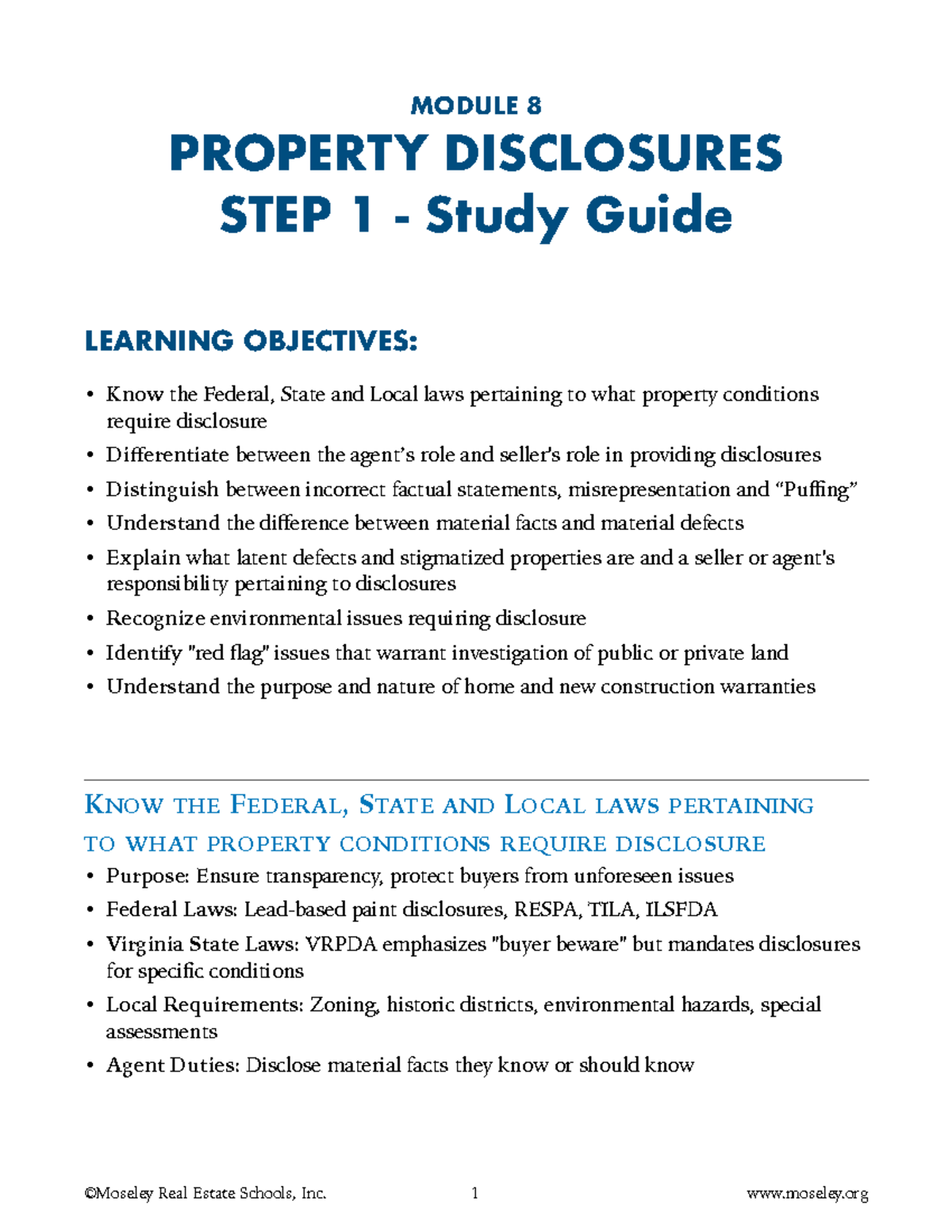 Property Disclosures Study Guide: Federal, State & Local Laws - MODULE ...