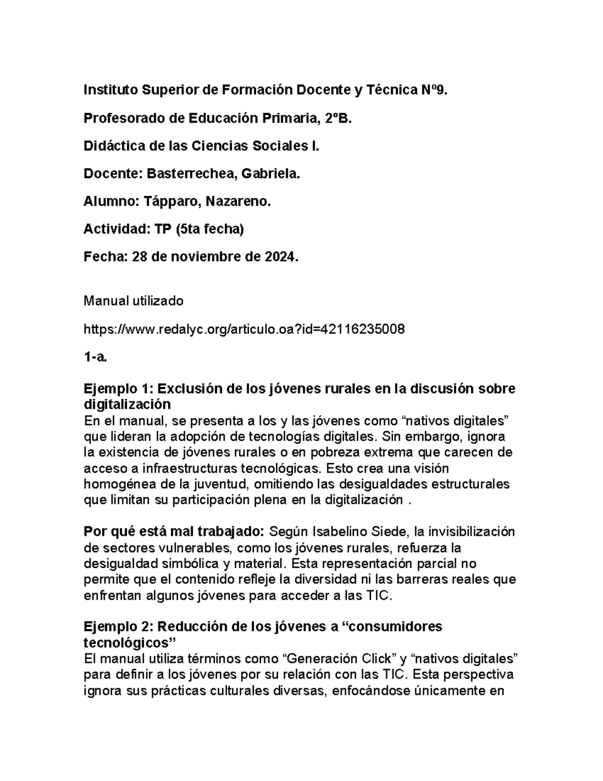 5ta fecha - Shsjsj - Instituto Superior de Formación Docente y Técnica ...