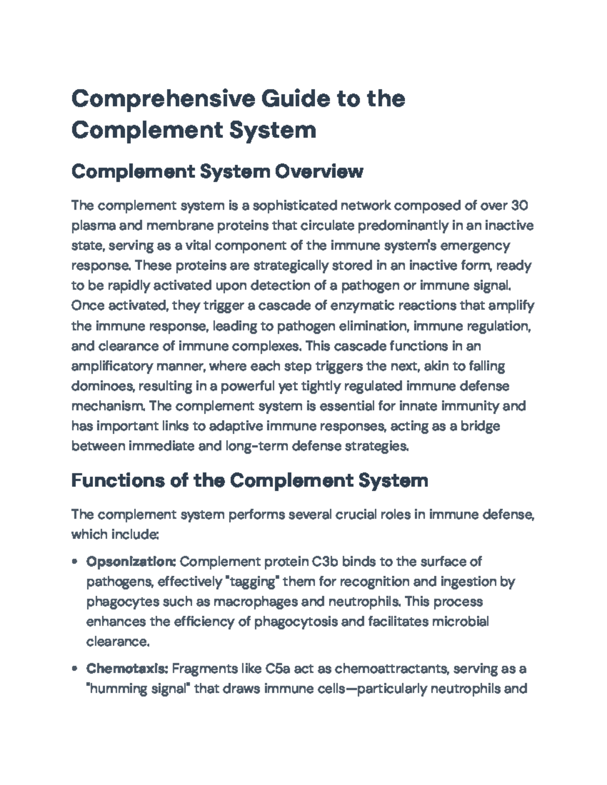 Comprehensive Overview of the Complement System Mechanisms and ...