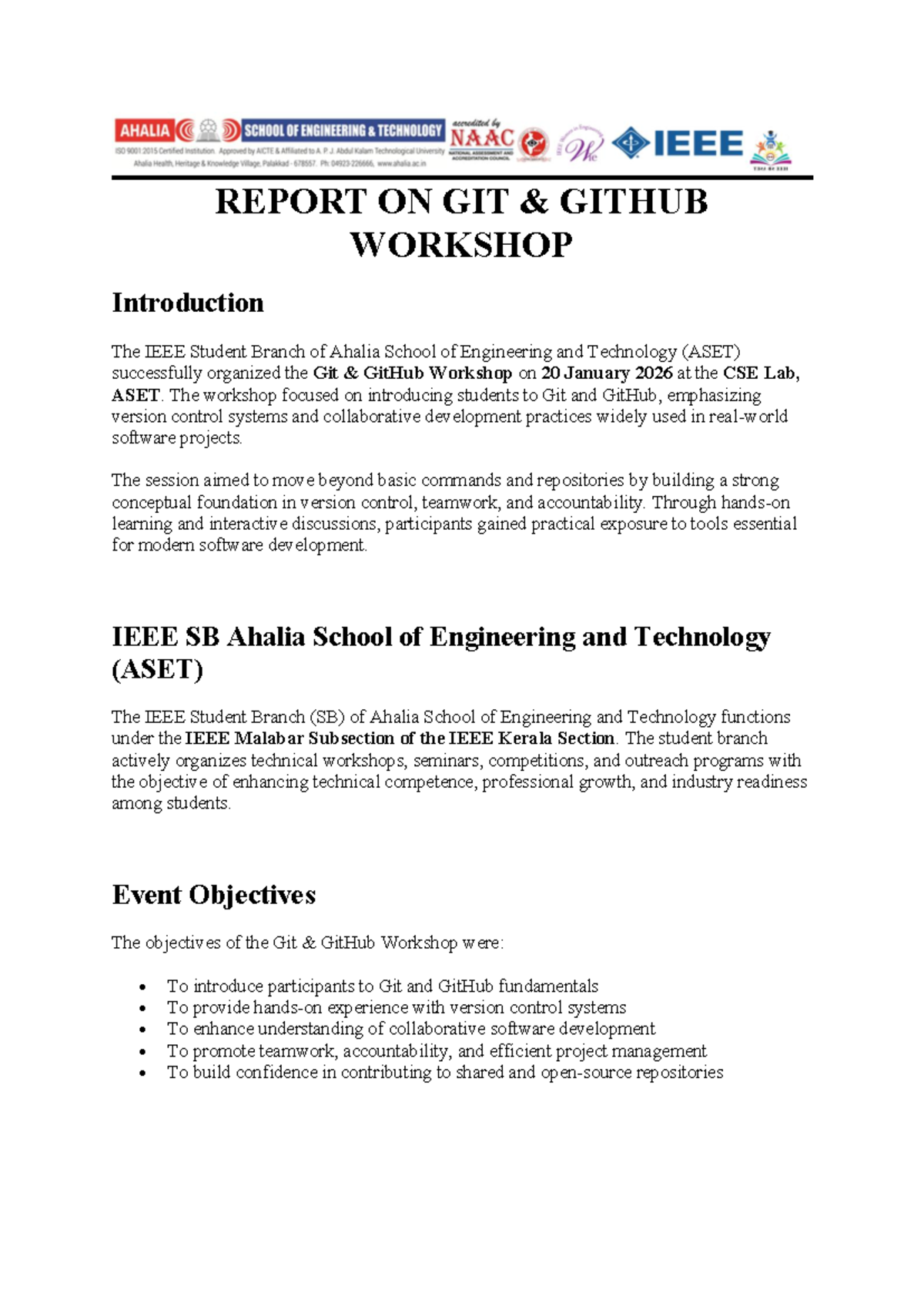 Git & GitHub Workshop Report - ASET 2026 - Studocu