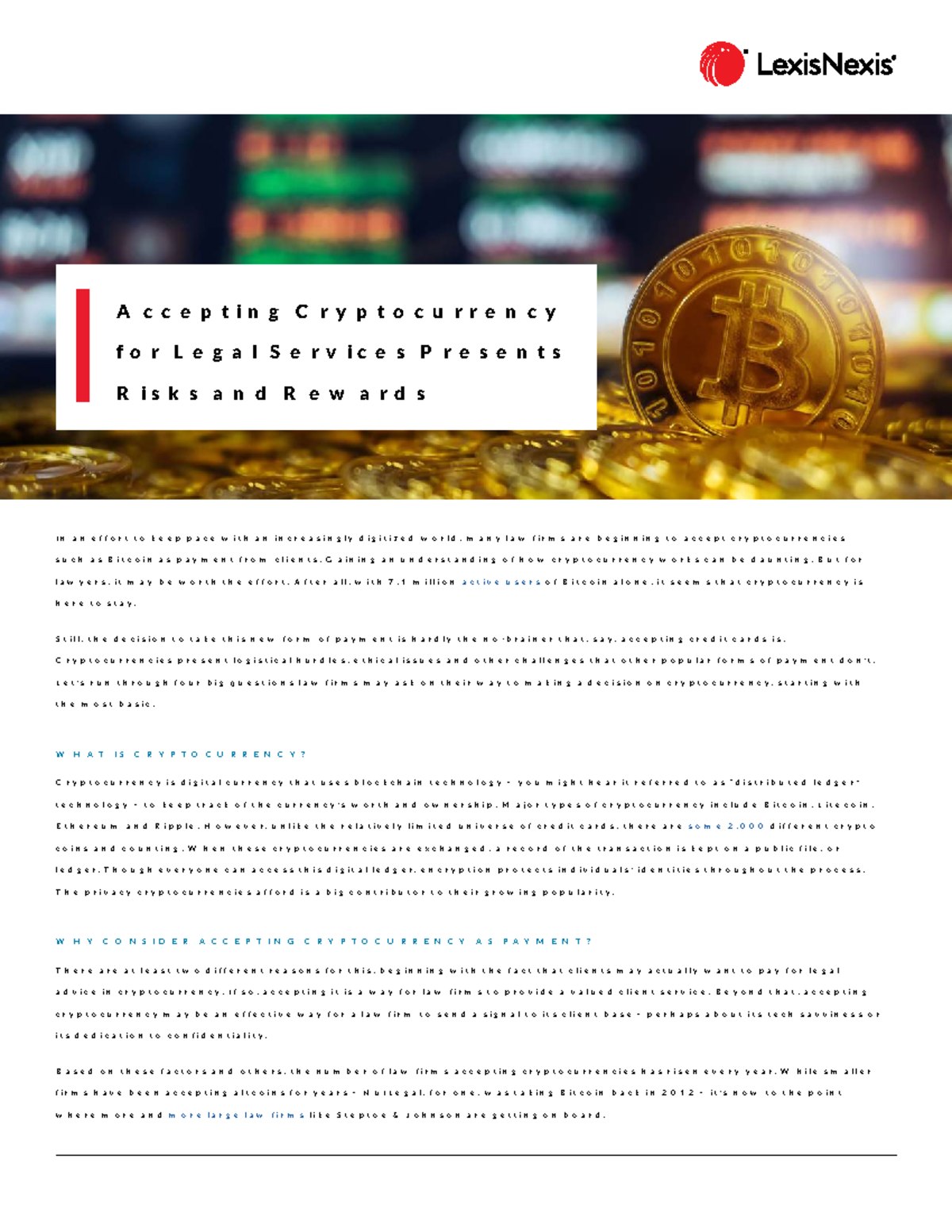 Lexis Legal Advantage: Risks & Rewards of Accepting Cryptocurrency - Studocu