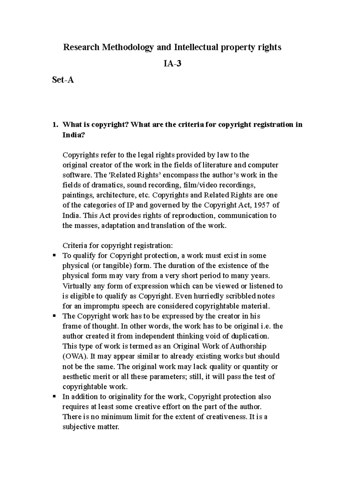 RMI IA 3: Research Methodology & Intellectual Property Rights Overview ...