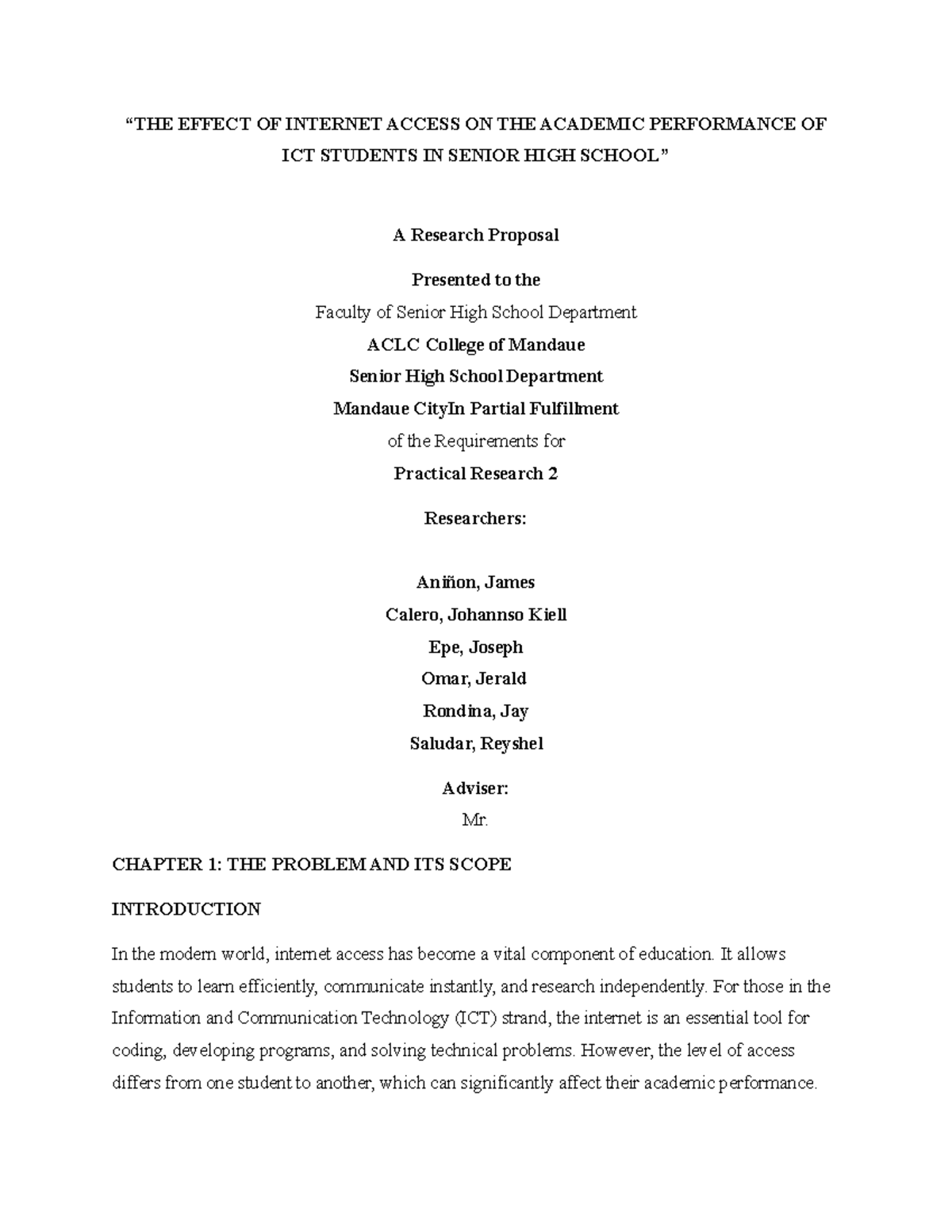 Impact of Internet Access on ICT Students' Academic Performance - PR2 ...