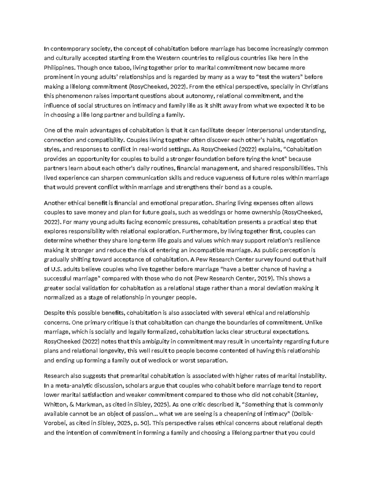 Cohabitation Before Marriage: Ethical Perspectives and Implications ...