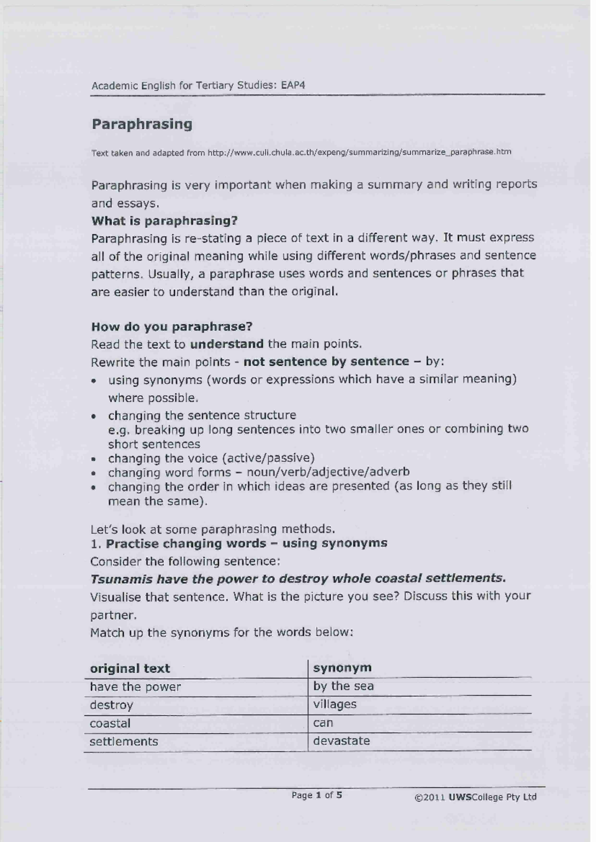 Paraphrasing - ISB - English for Academy 4 - Studocu
