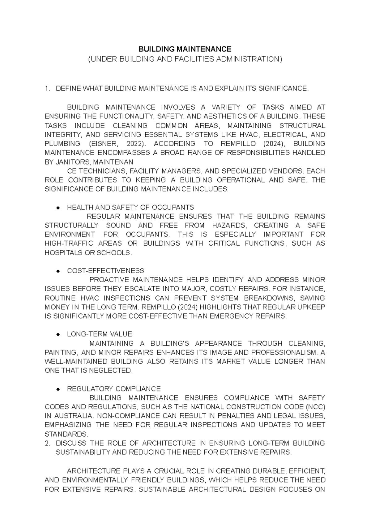 Building Maintenance - jbkjnnlknknkl - BUILDING MAINTENANCE (UNDER ...