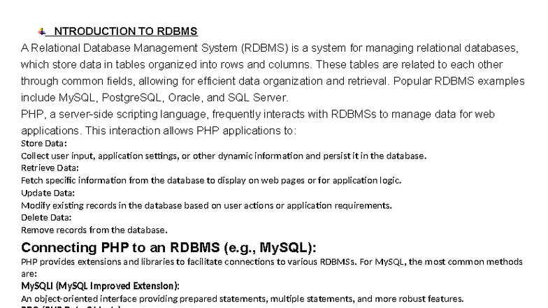 PHP4 - HII - NTRODUCTION TO RDBMS A Relational Database Management ...