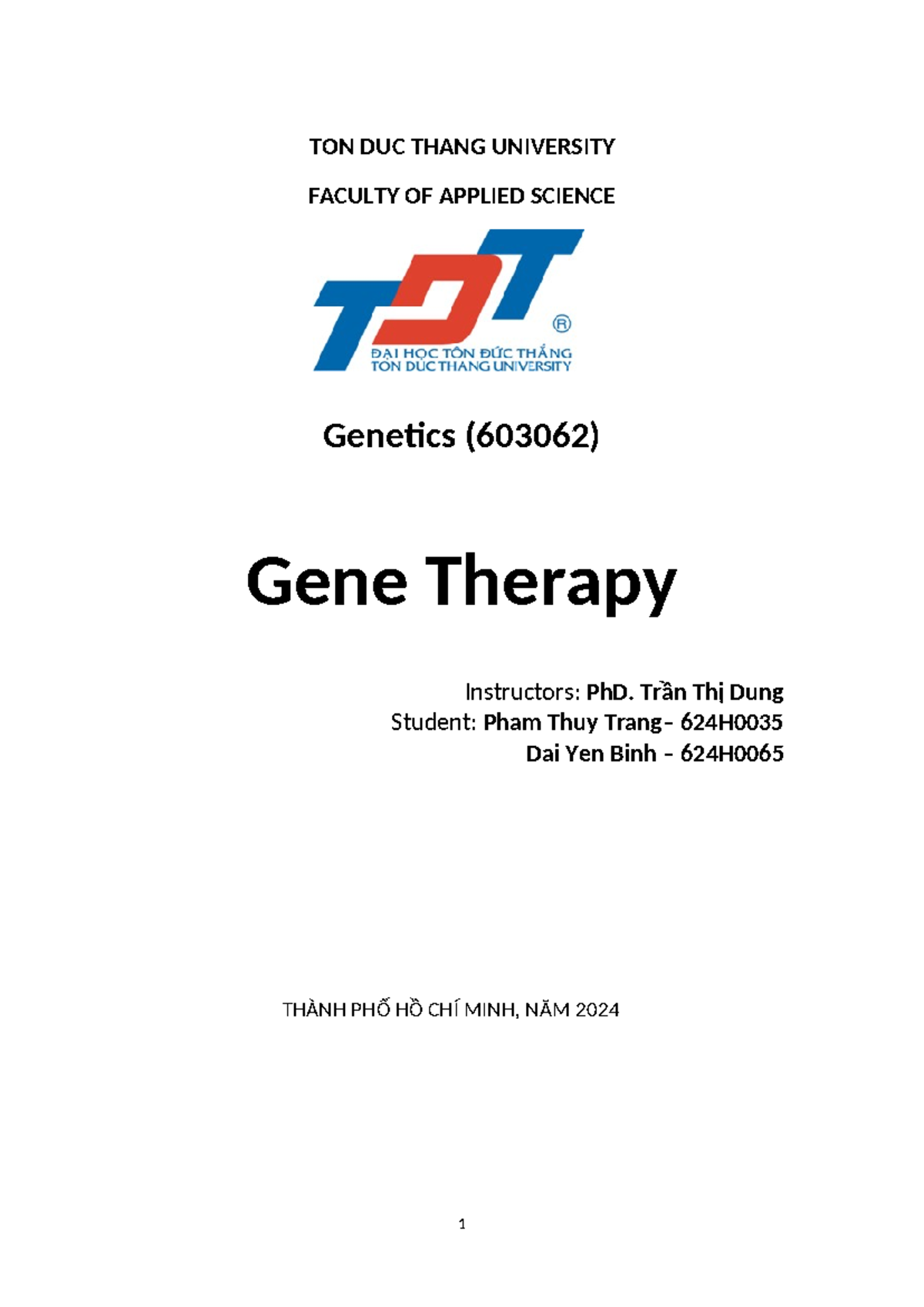 Gene Therapy Overview and Applications (603062) - N9 Study Notes - Studocu