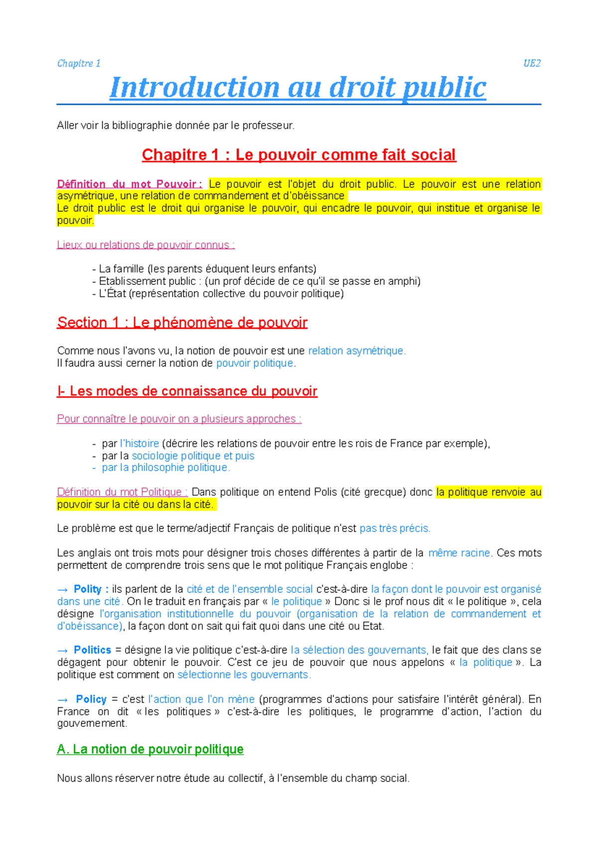 Introduction au Droit Public S1 : Fondements et Concepts Clés - Studocu