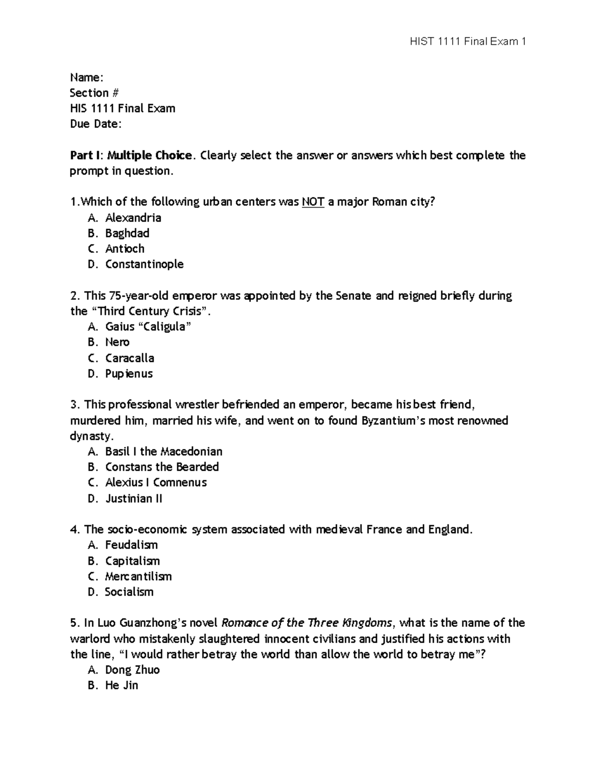 HIS 1111 Final Exam Study Guide - Fall 2023 - Studocu