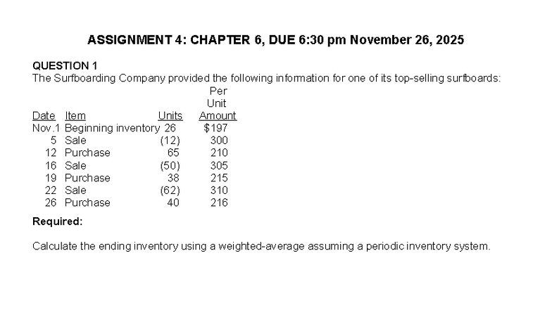 Assignment 4: Chapter 6 Inventory Calculations & Journal Entries - Studocu