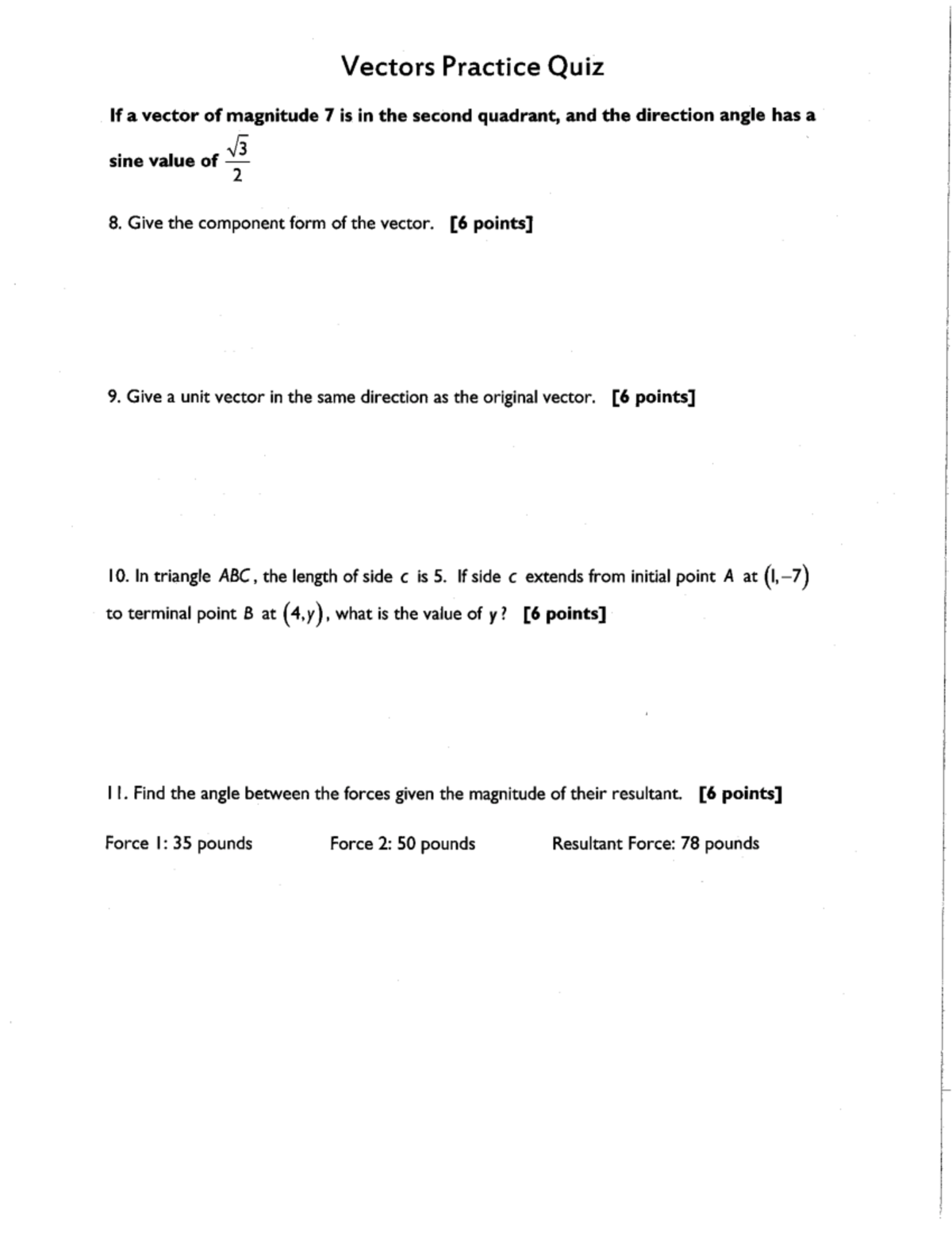 Vectors Practice Quiz: Component Form & Unit Vectors Analysis - Studocu