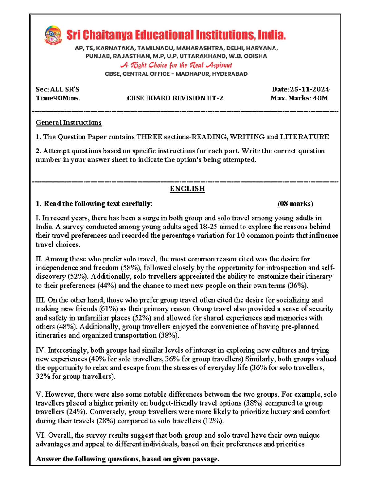 CBSE ALL SR'S REV Board UT-02 English Question Paper - 25-11-2024 - Studocu