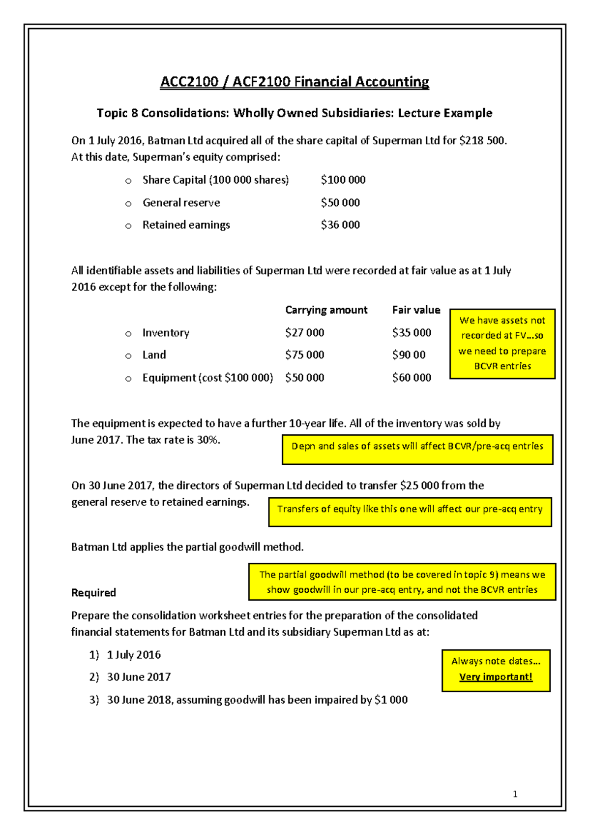 ACC-ACF2100 Lecture 8 Handout - ACC2100 / ACF2100 Financial Accounting ...