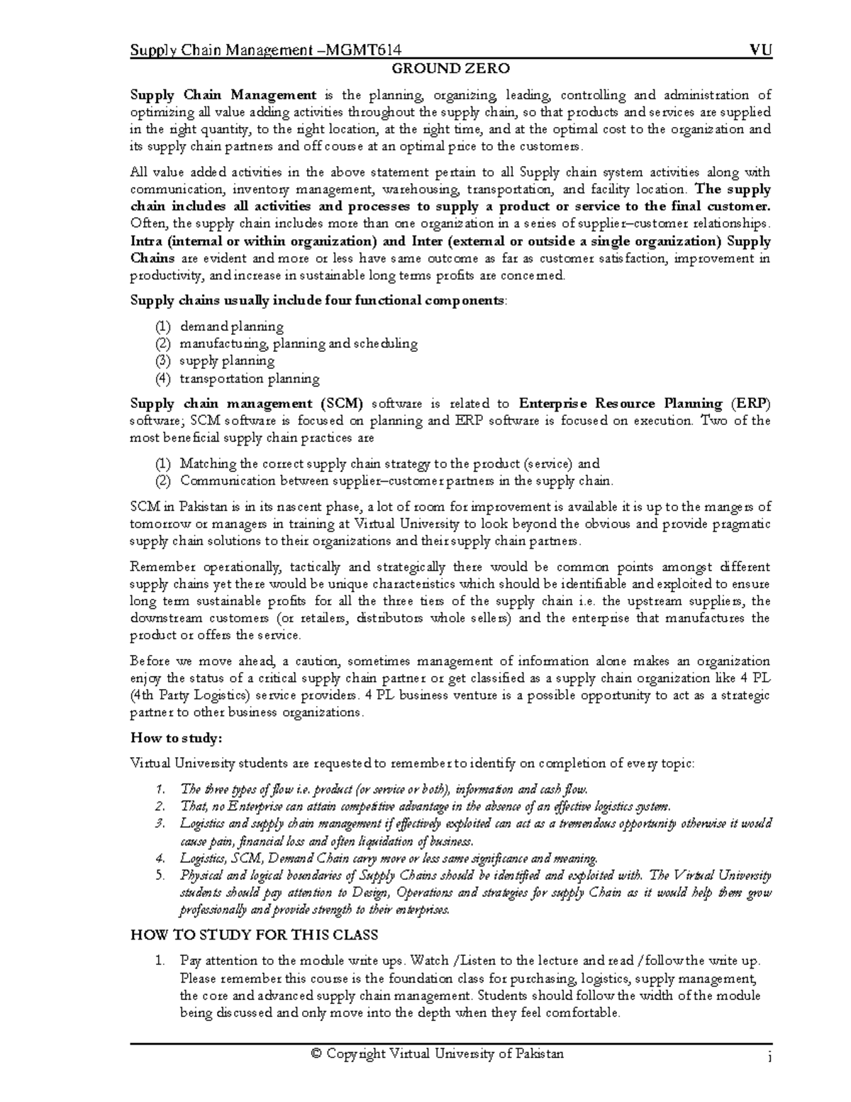 MGMT614 Supply Chain Management Lecture Handouts and Study Guide - Studocu