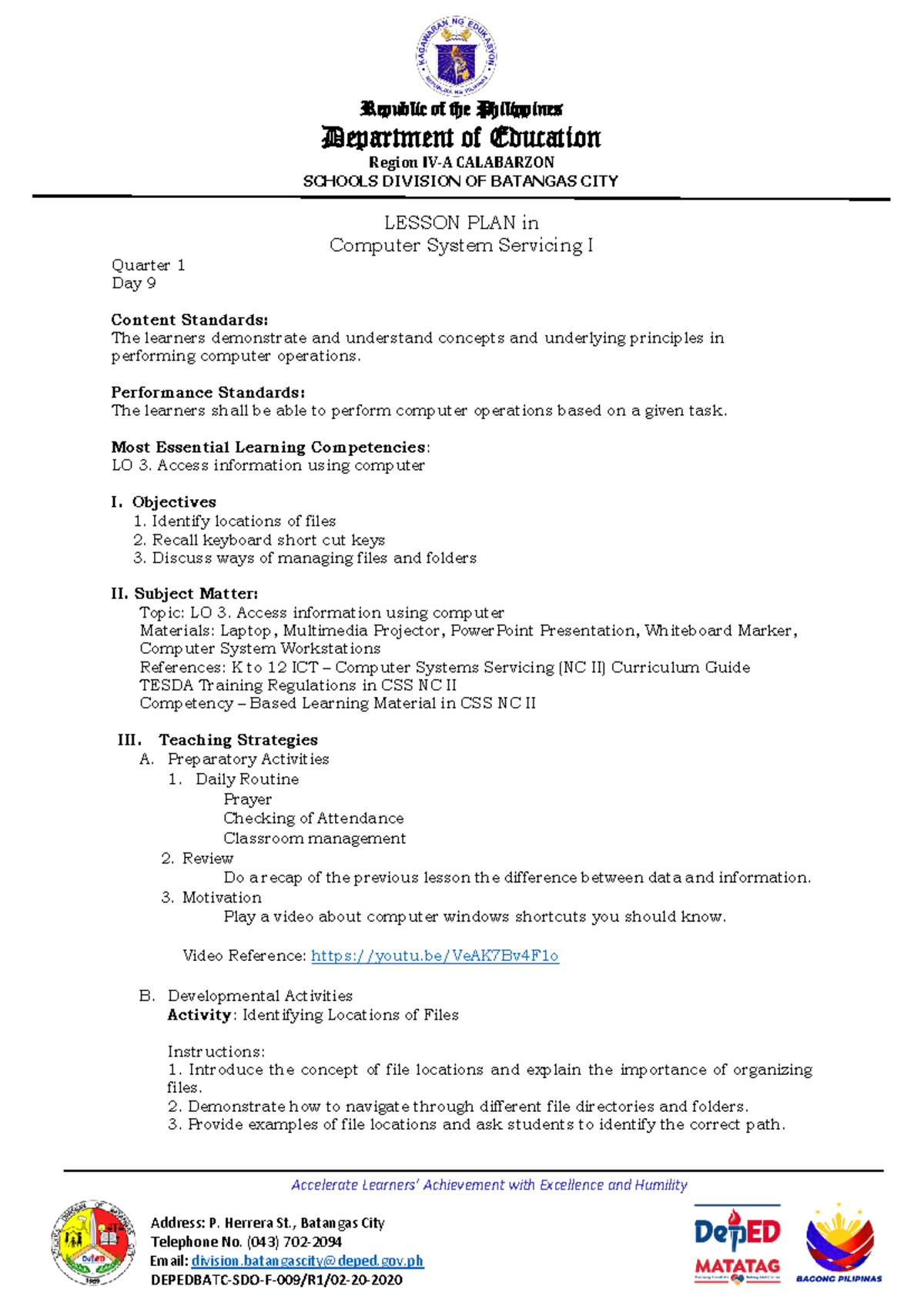 WEEK 3 - Lesson Plan for CSS I (Quarter 1) - File Management Techniques ...