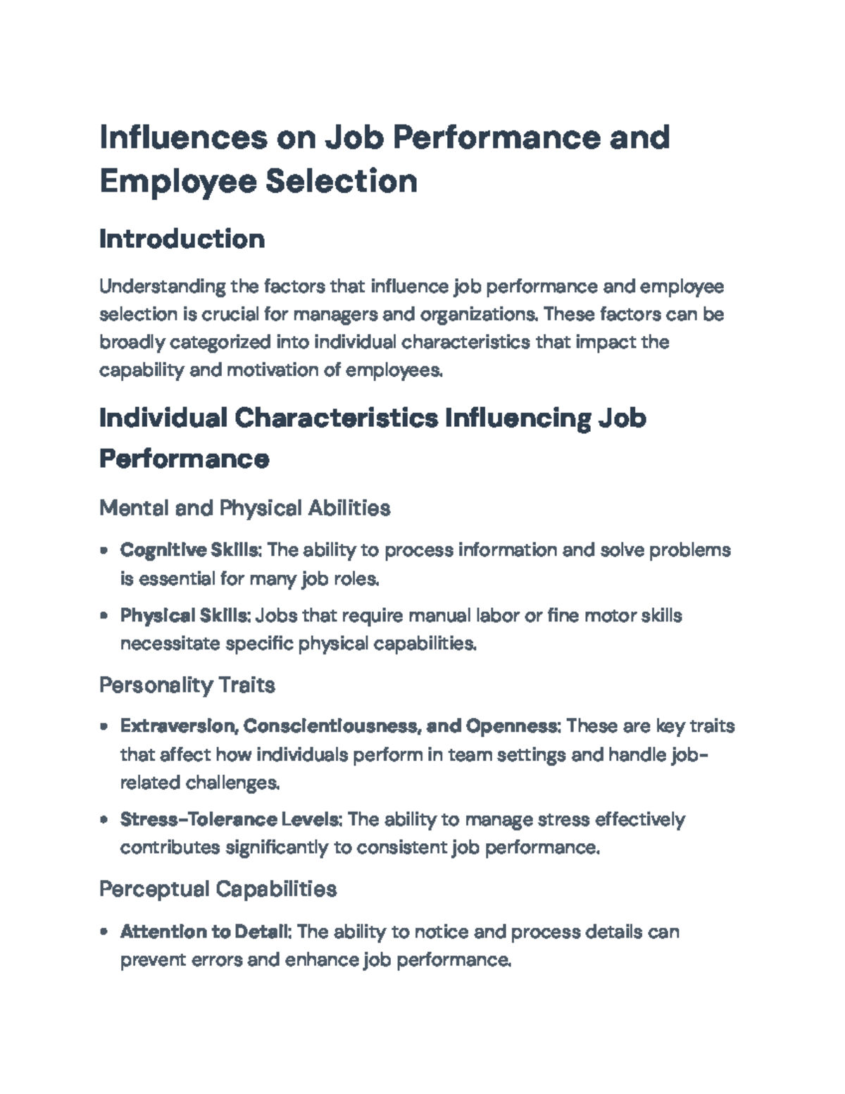 Influences on Job Performance and Employee Selection Strategies ...