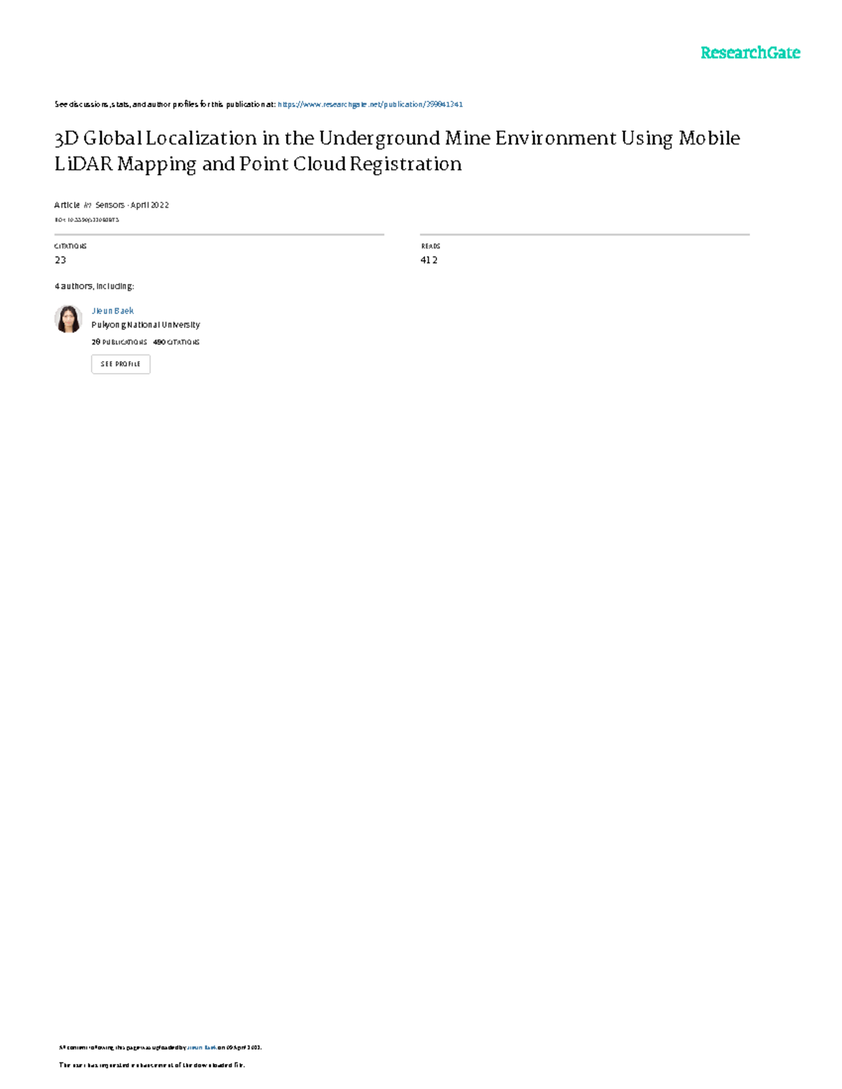 3D Global Localization in Underground Mines Using Mobile LiDAR - Studocu