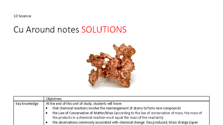 Cu Around Notes - 2023 Solutions for Chemical Reactions and Copper ...