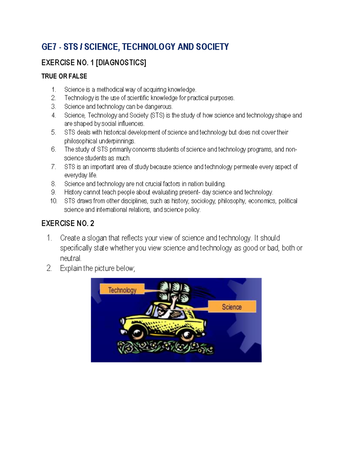 Diagnostic -Science Technology Society - GE7 - STS / SCIENCE ...