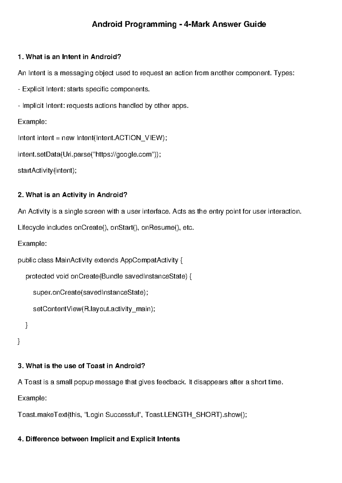 SPPU BCA Android Programming 4 Mark Answers - Android Programming - 4 ...