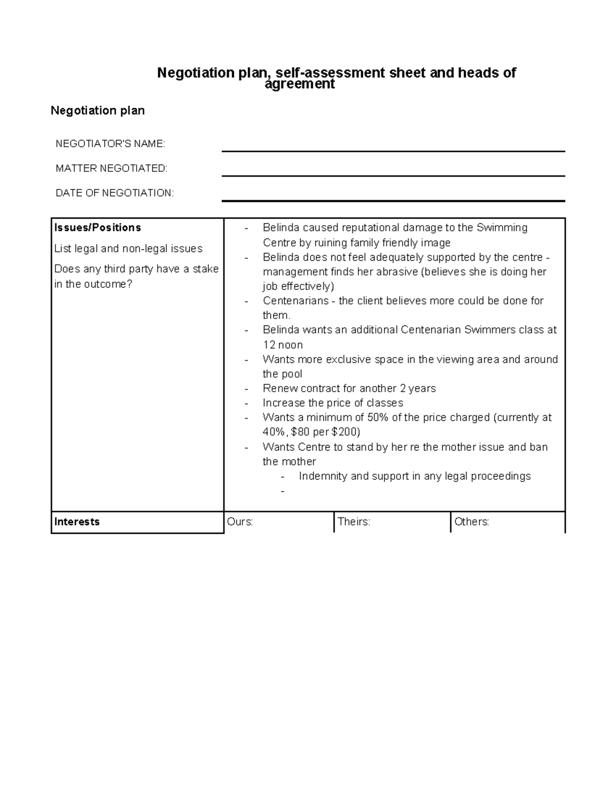 Negotiation Plan: Agreement & Interests Analysis for MATTER Negotiated ...