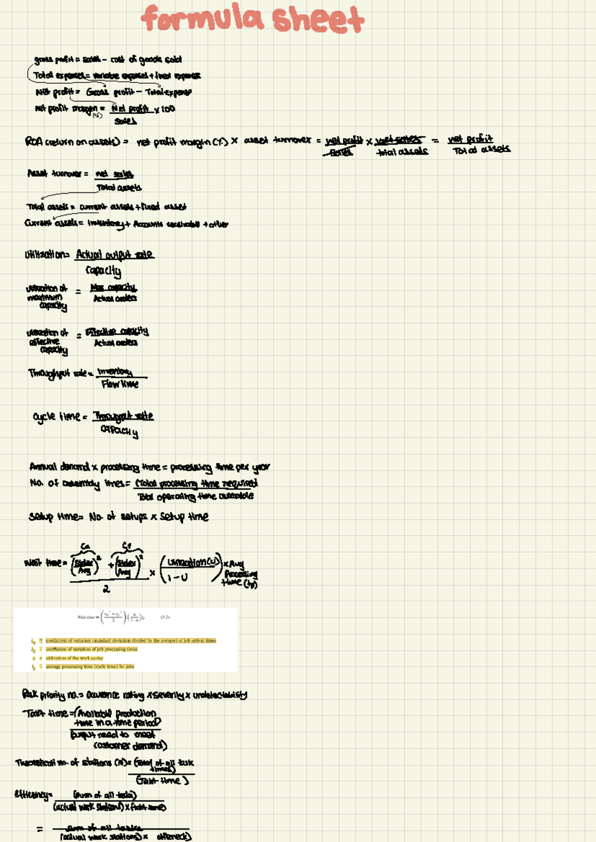Supply Chain Formula Sheet (Chp 1-5) for Profit Analysis - Studocu