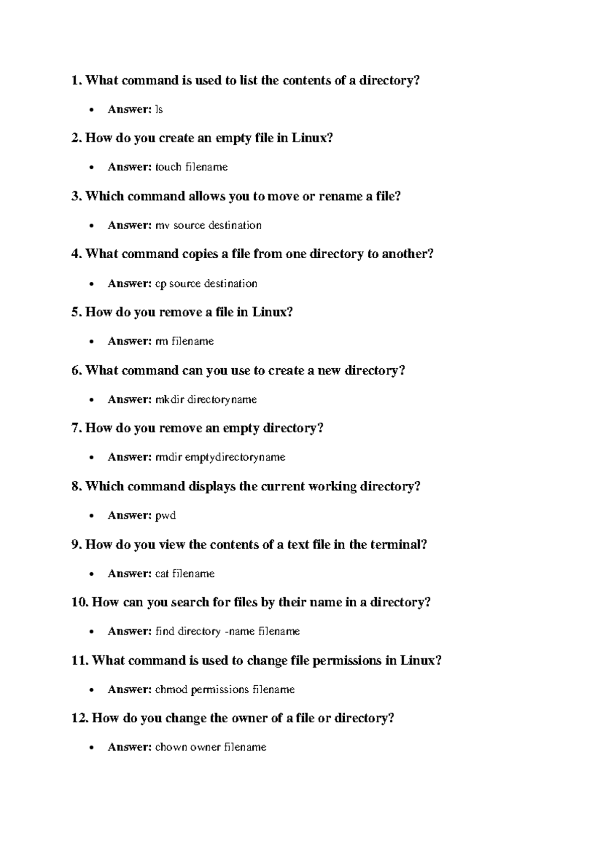 Linux Commands Quiz: Essential Commands and Their Usage - Studocu