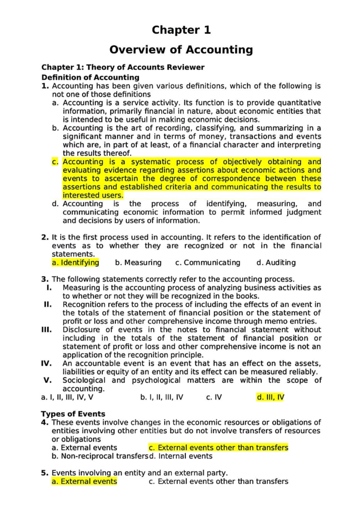 Chapter of accounts - Chapter 1 Overview of Accounting Chapter 1 ...