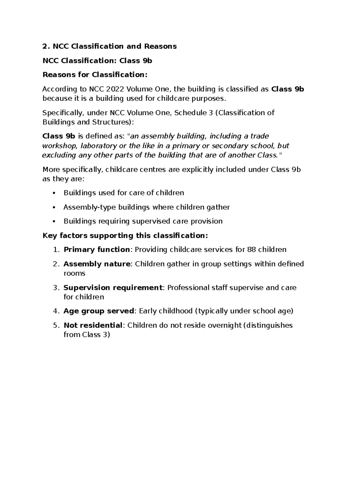NCC Classification of Class 9b Buildings for Childcare Purposes - Studocu