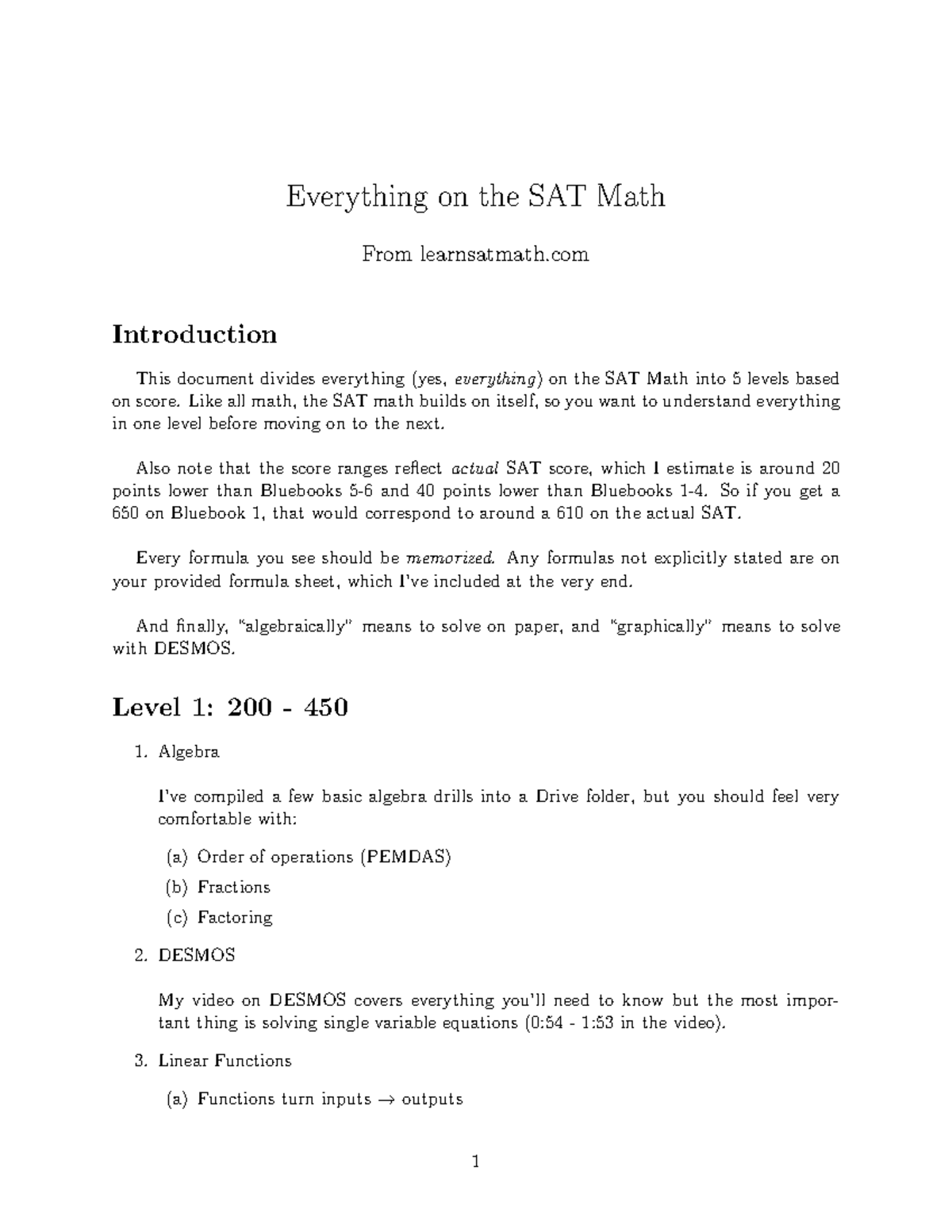 SAT Math Comprehensive Study Guide: Mastering All Levels - Studocu