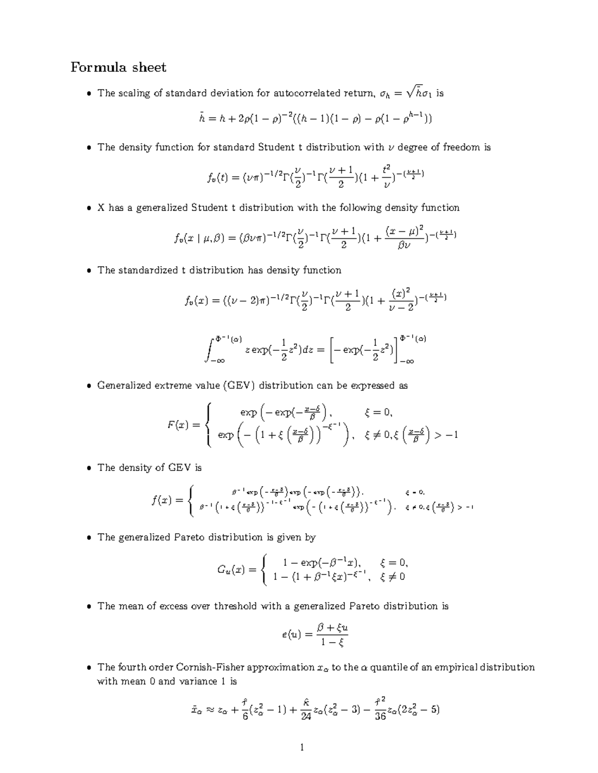 Statistical Distribution Formula Sheet for Advanced Analysis Methods ...