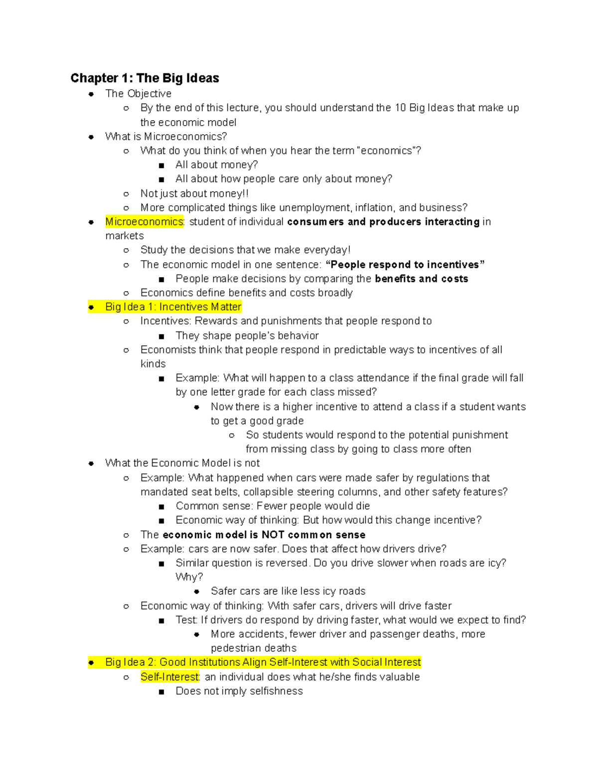 Econ Full Class Lecture Notes - Chapter 1: The Big Ideas The Objective ...