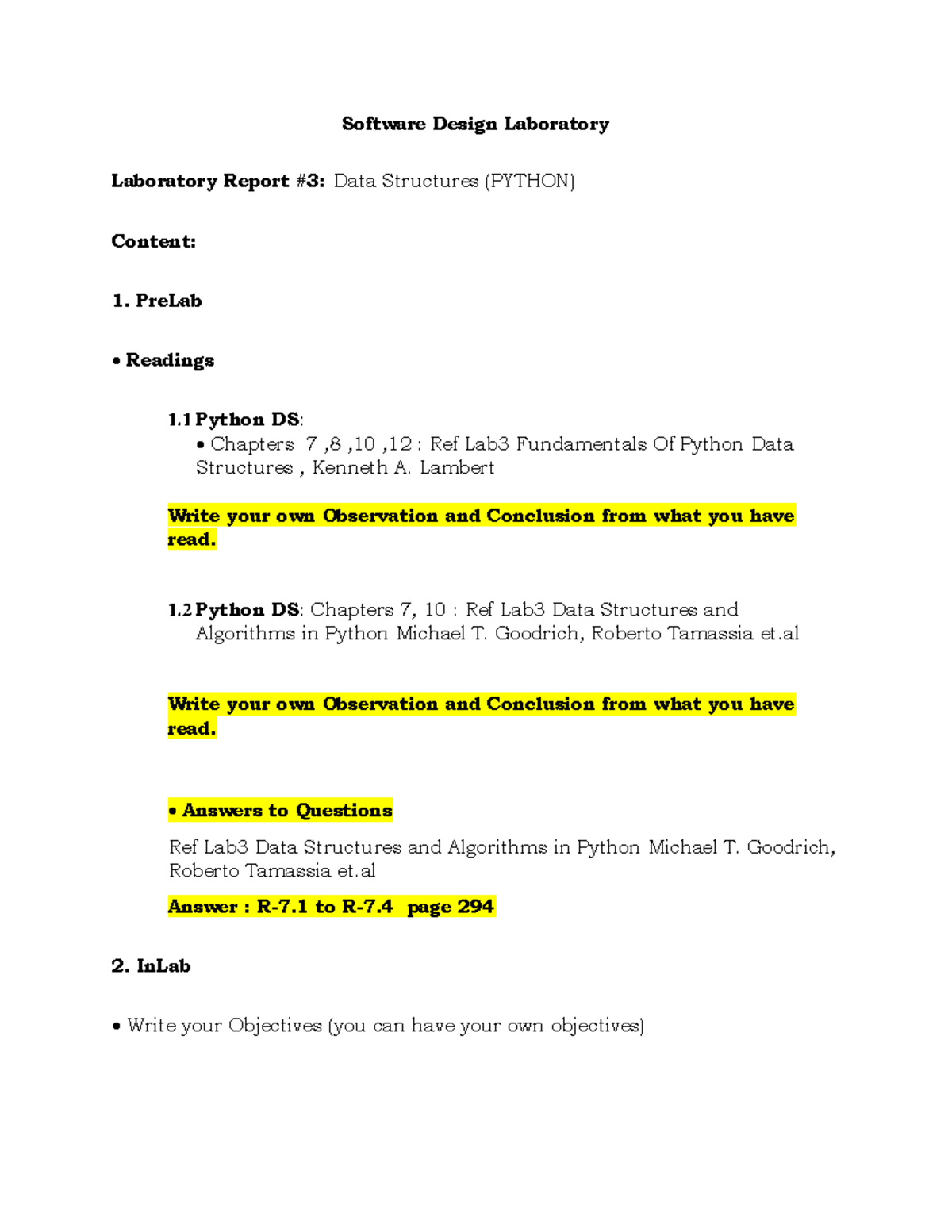 Software Design Lab 3: Data Structures in Python Instructions - Studocu