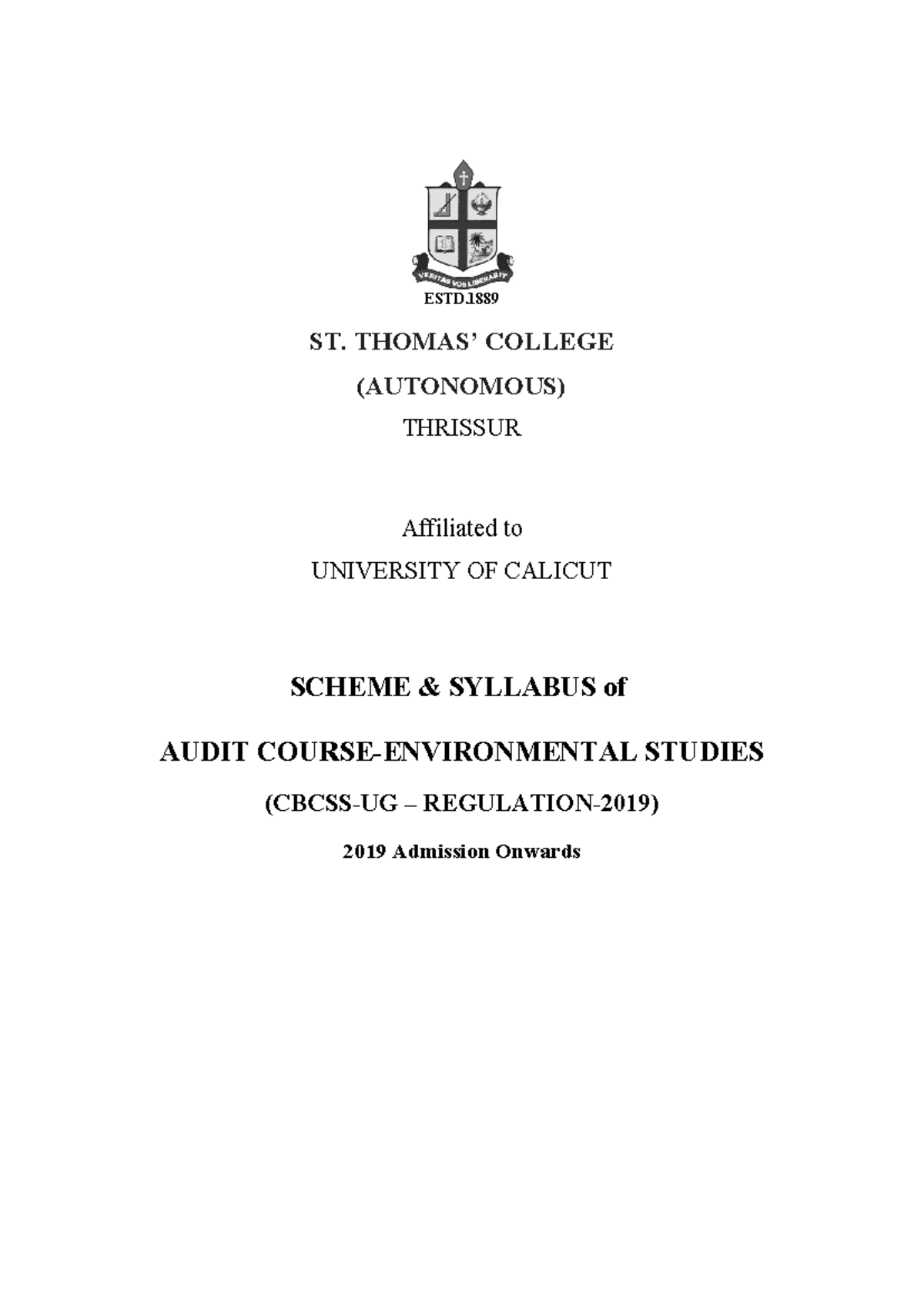 Audit ug1 - Gggy - ST UNIVERSITY OF CALICUT SCHEME & SYLLABUS of AUDIT ...
