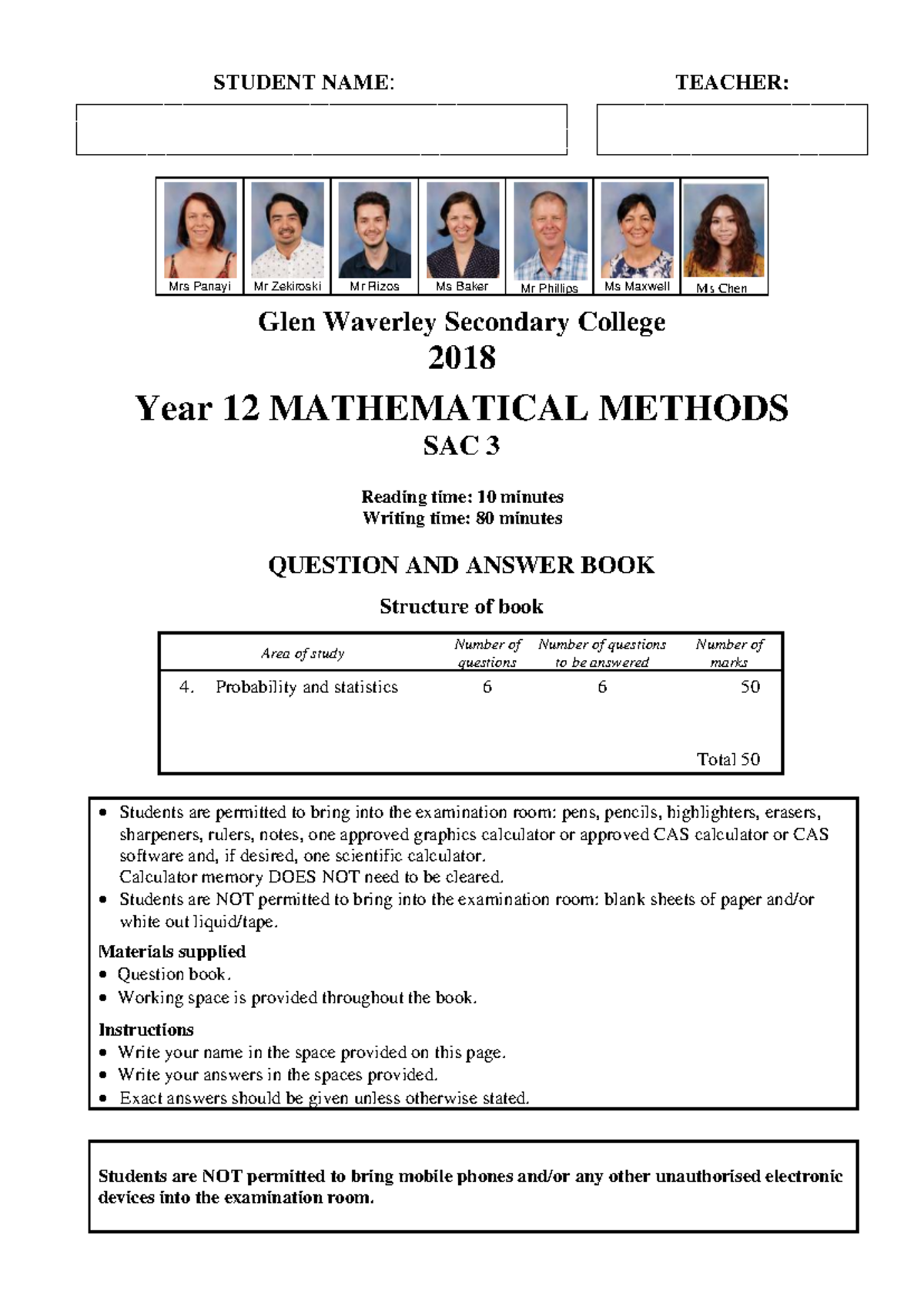 Mathematical Methods Year 12 2018 SAC 3 Exam Guide - Studocu