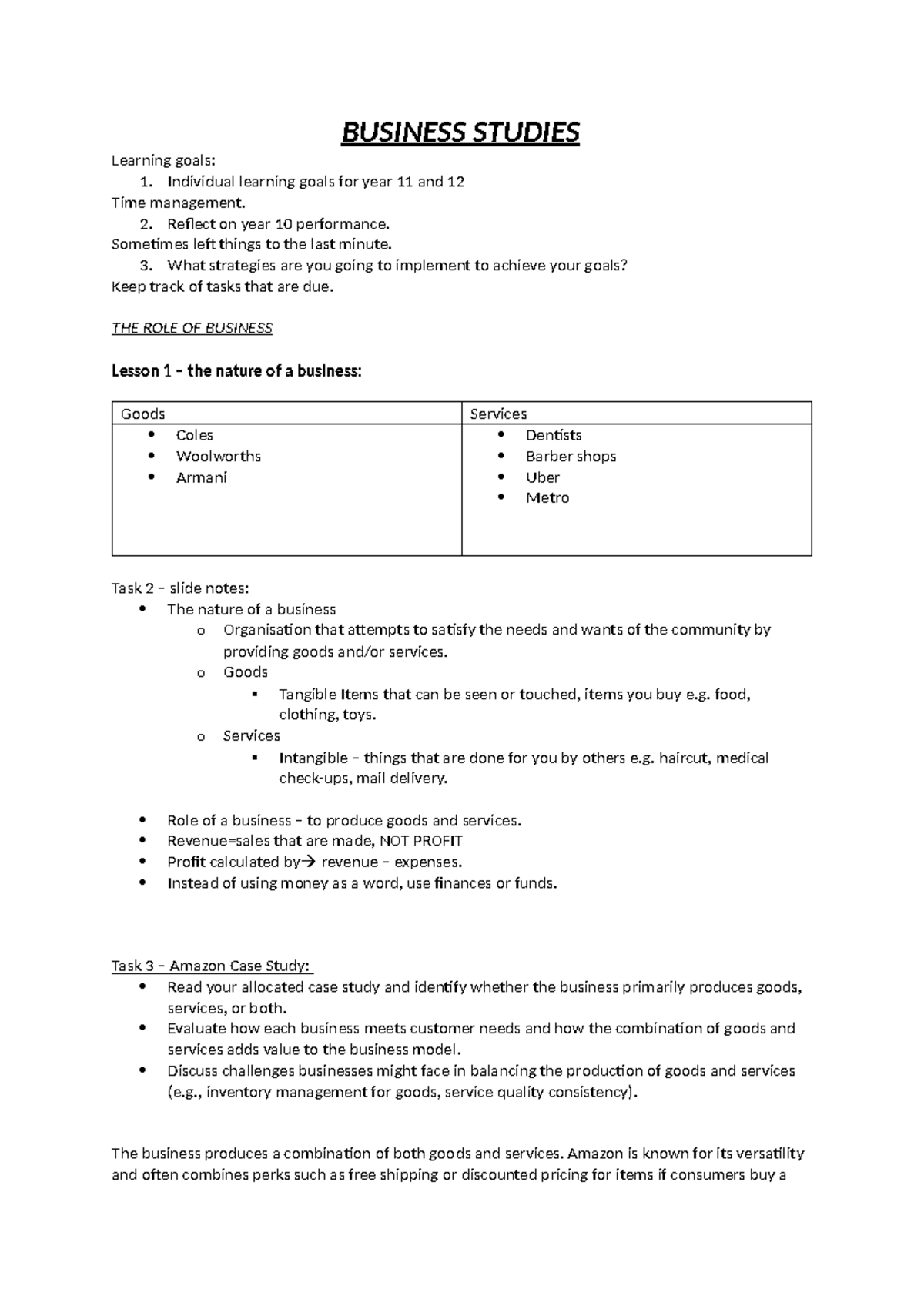 BUSINESS STUDIES L1 & L2 Notes and Case Studies - DAGIERQPGHWR - Studocu