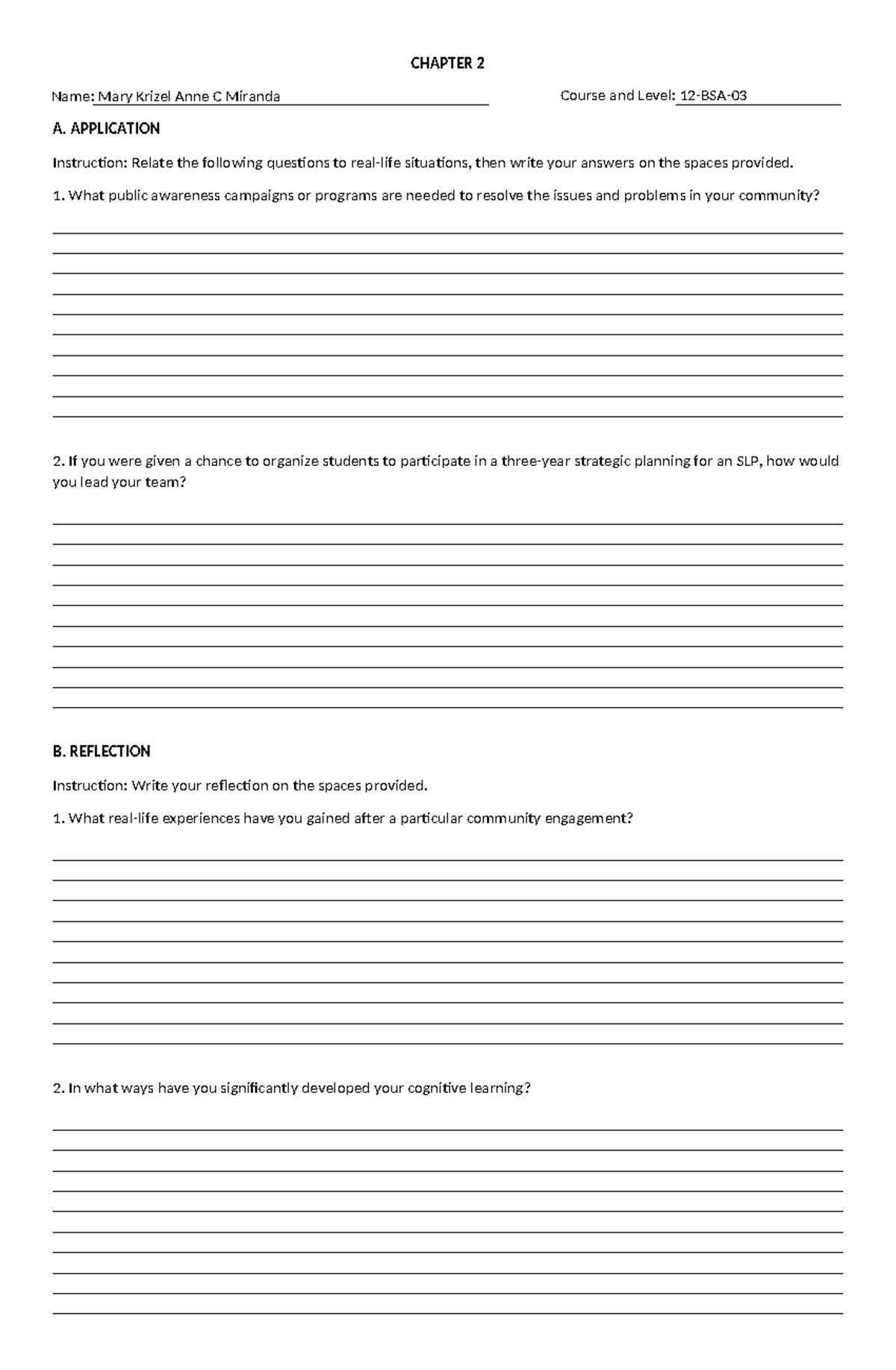 NSTP CWTS Midterm Reflection & Application for ACTS 2 4 - Studocu