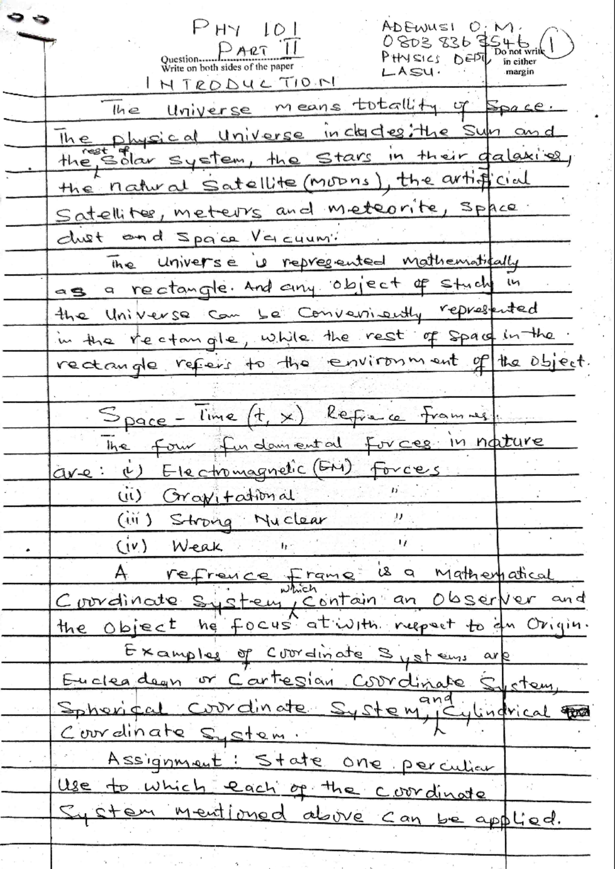 PHY101 Lecture Notes with Dr. Adewusi: Key Concepts and Insights - Studocu