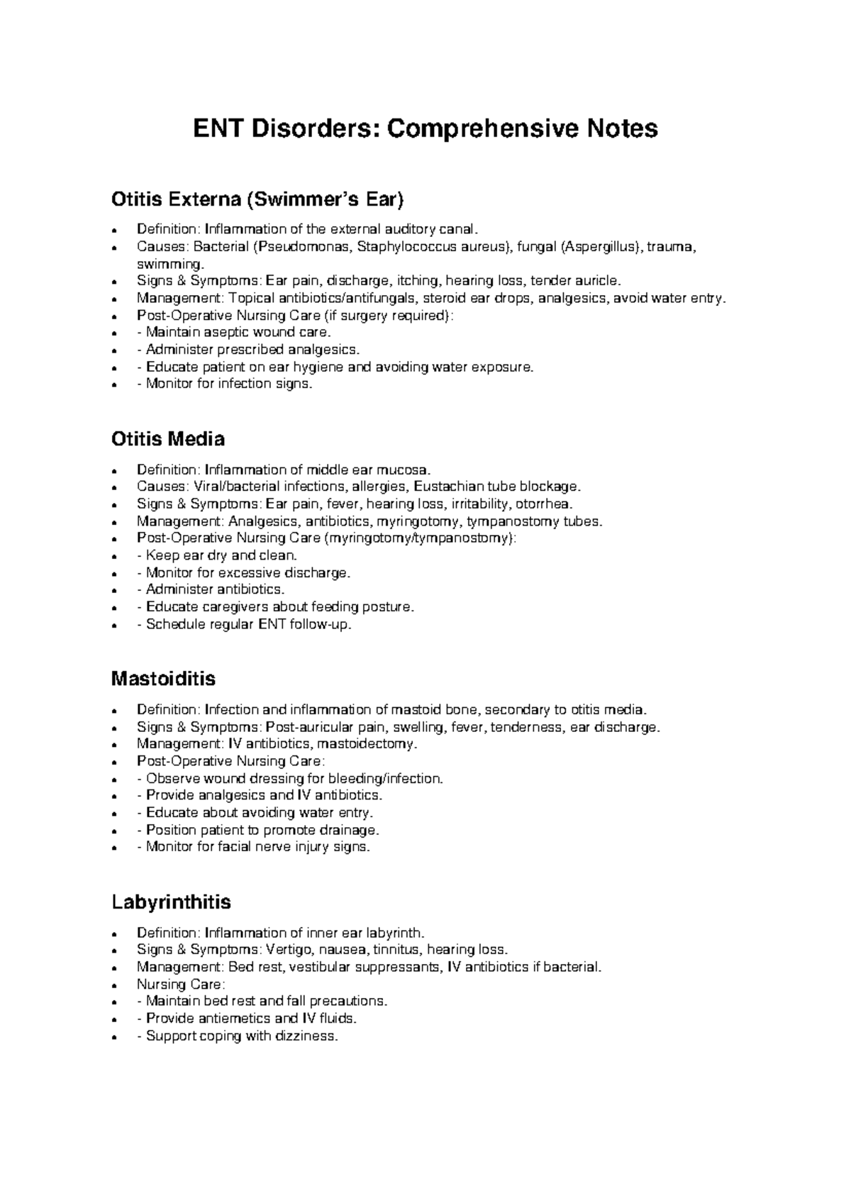 ENT Disorders Notes - Comprehensive Overview for 2.2 - Studocu