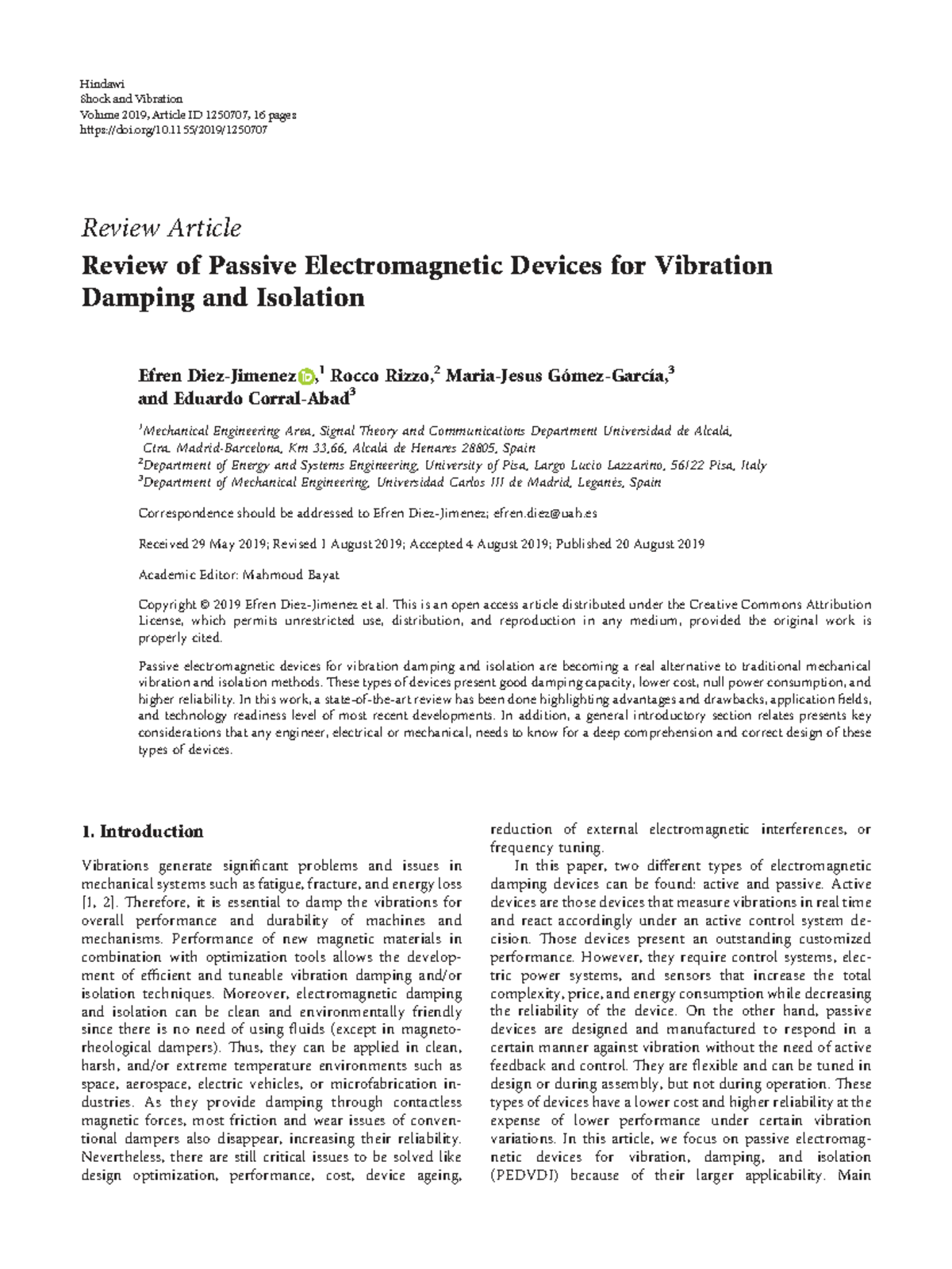 Review of Passive Electromagnetic Devices for Vibration Damping (ENG ...