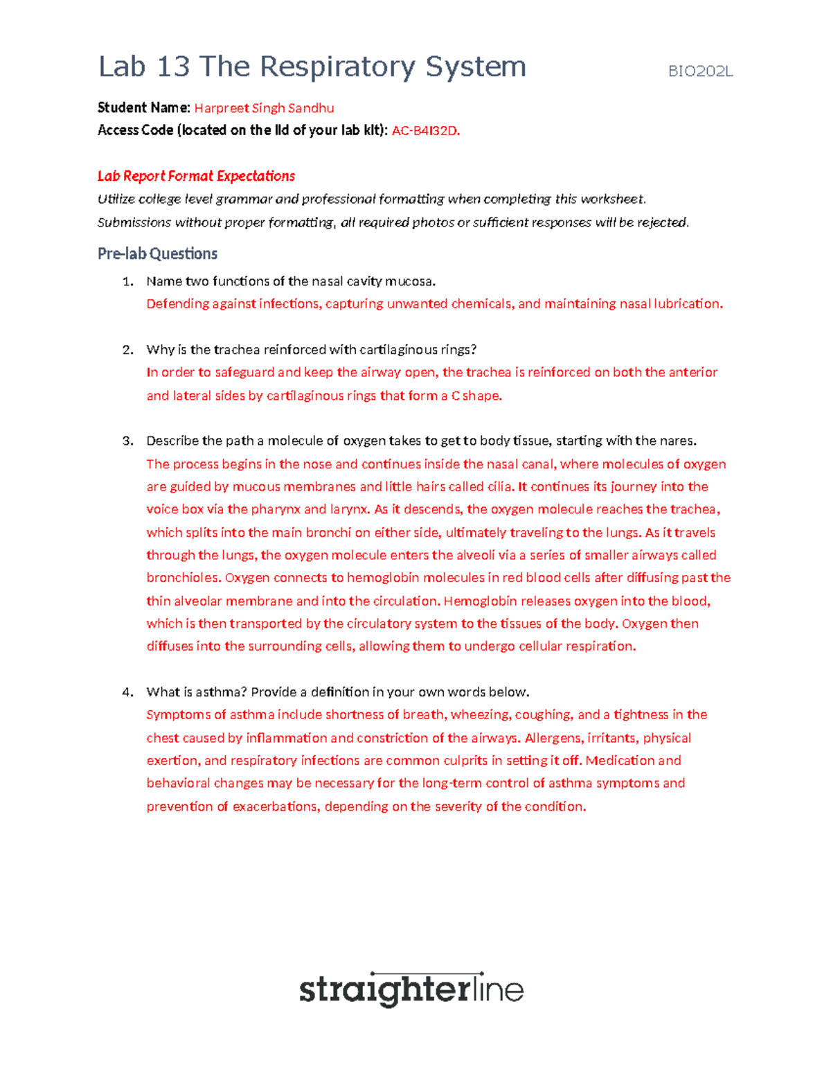 BIO202 Lab 13 - Completed DOC - Student Name: Harpreet Singh Sandhu ...