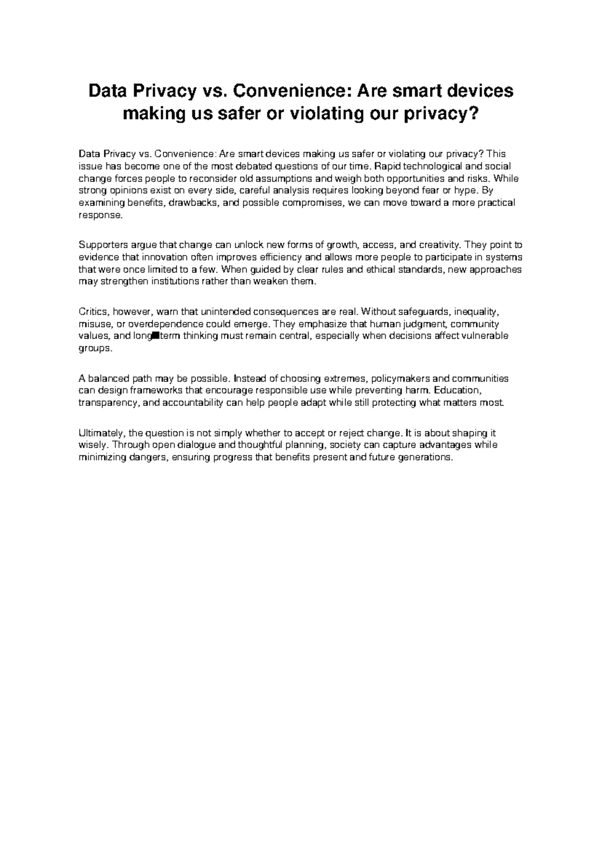 Essay 5: Balancing Data Privacy and Convenience in Smart Devices - Studocu