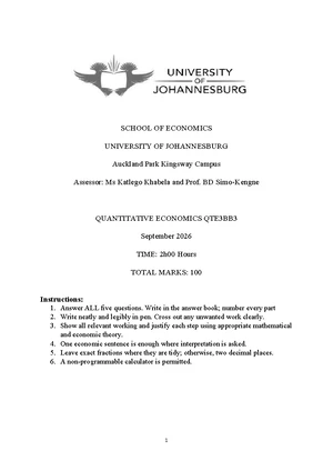 QTE3BB3 - UJ - Quantitative Economics 3B - Studocu