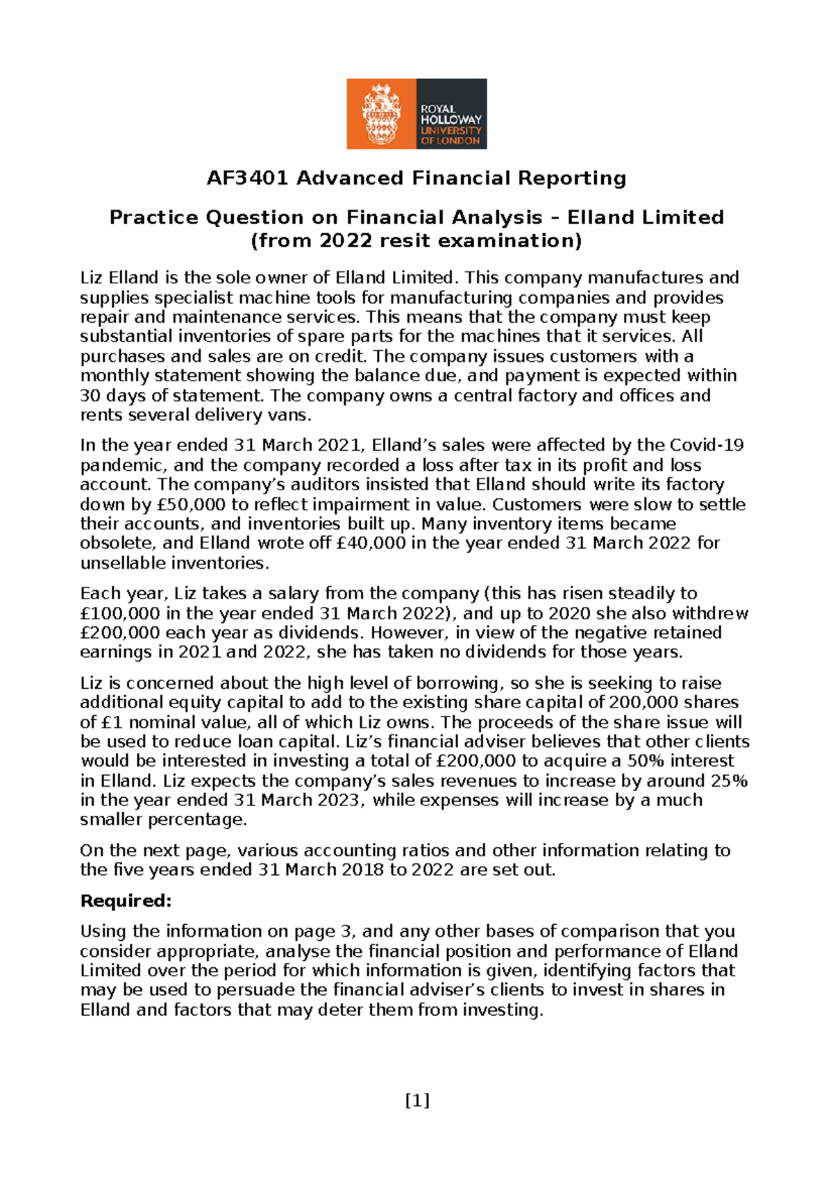 AF3401Fin An Practice Q 1-2022-Ans - AF3401 Advanced Financial ...