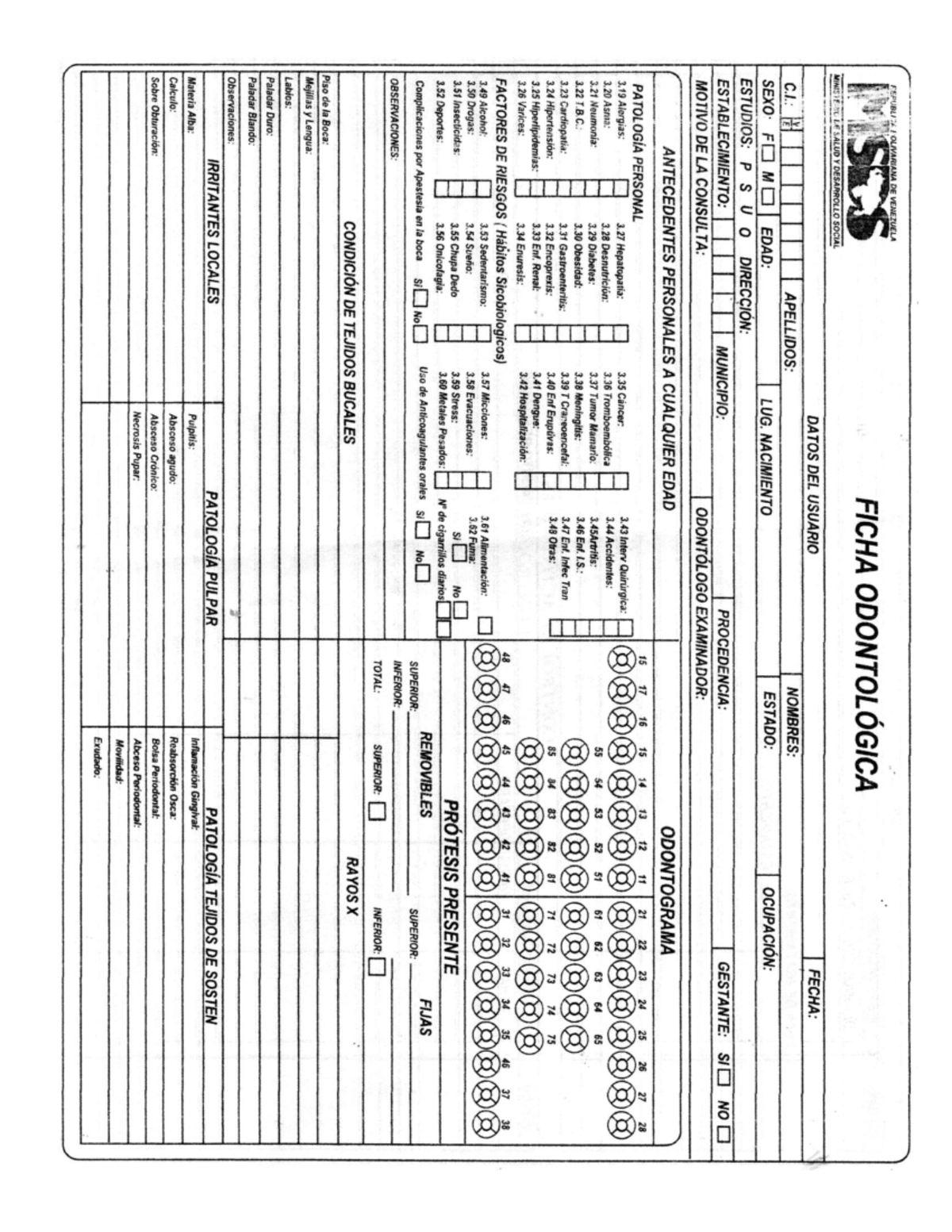 Ficha Odontológica - MINISTE YU LE SALUD Y DESARROLLO SOCIAL - Document Preview