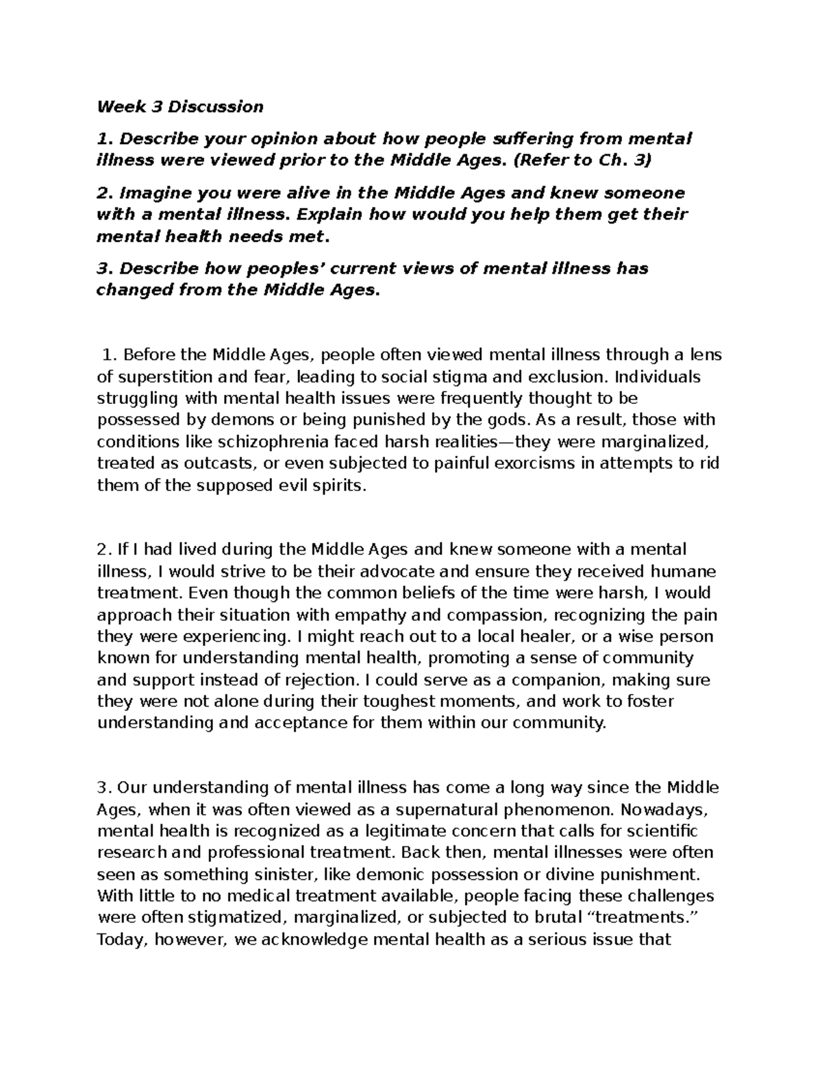 Mental Illness Perspectives: From the Middle Ages to Today (131313 ...