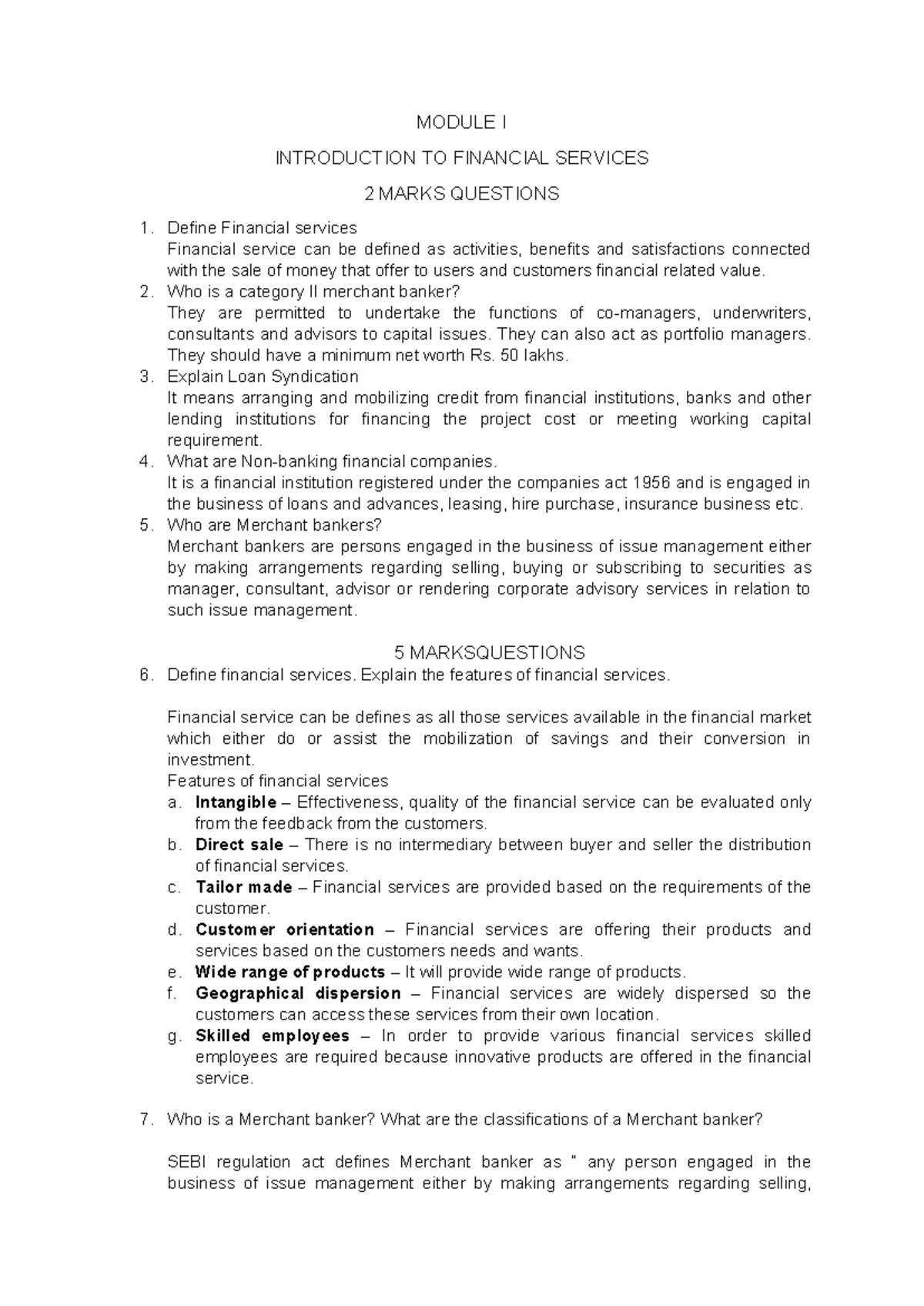 Module I -Financial service - MODULE I INTRODUCTION TO FINANCIAL ...
