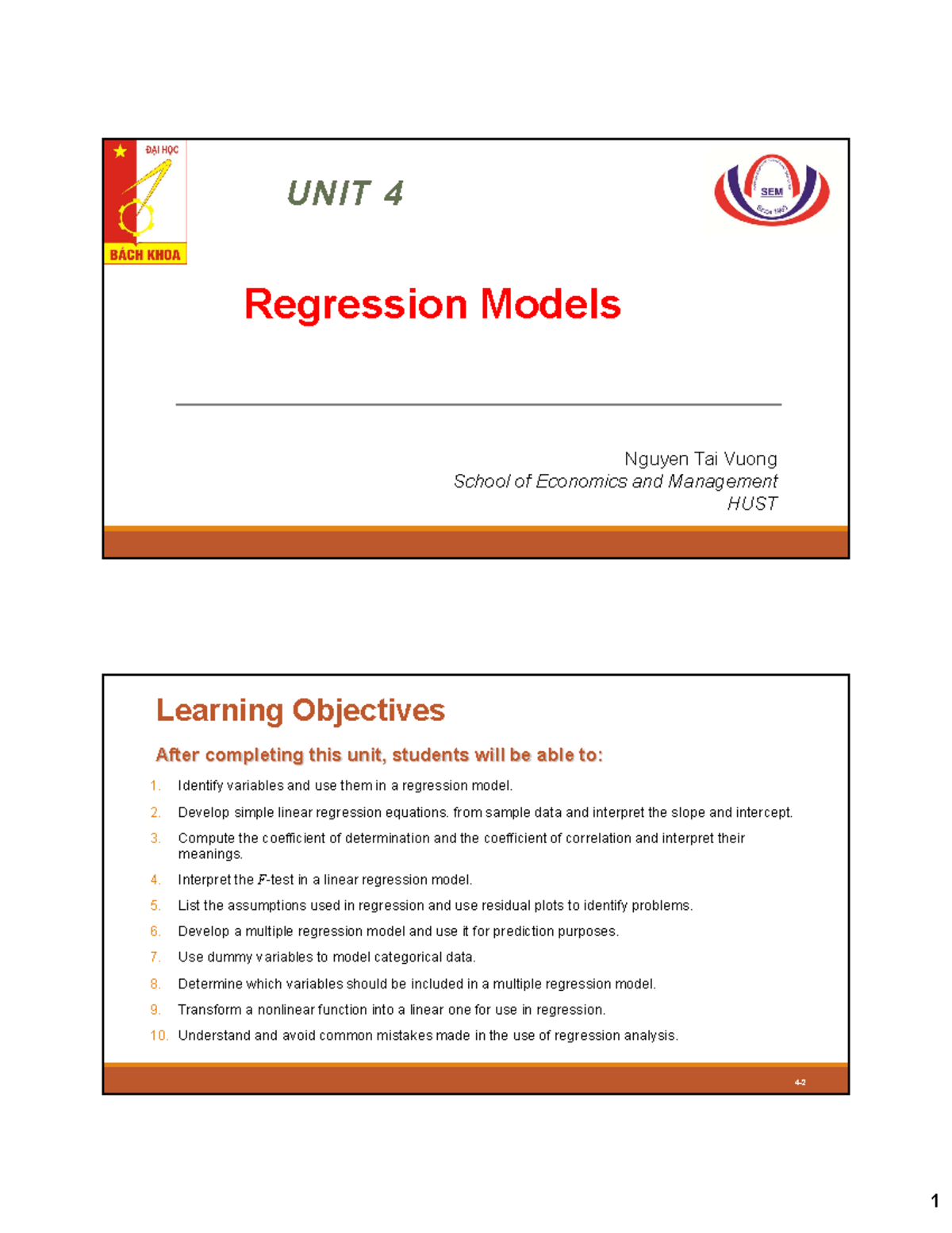 Unit 4 - Regression - Regression Models UNIT 4 Nguyen Tai Vuong School ...