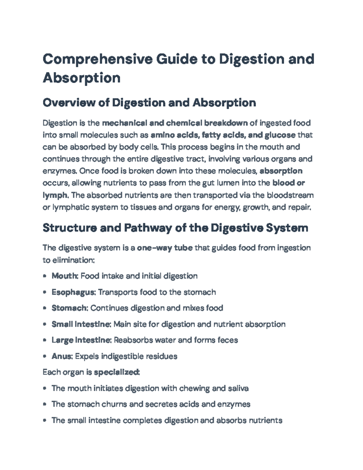 Comprehensive Guide to Digestion & Absorption (BIO 101) - Studocu